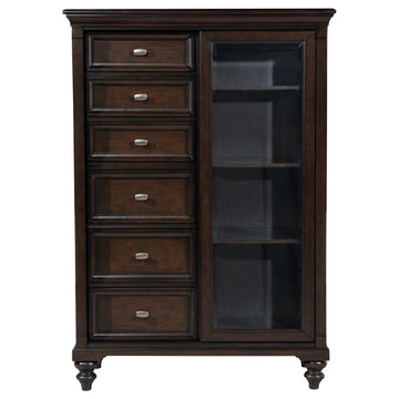  Coaster Furniture Andover 223637 6-Drawer Tempered Glass Door Chest - Dark Oak IMAGE 1
