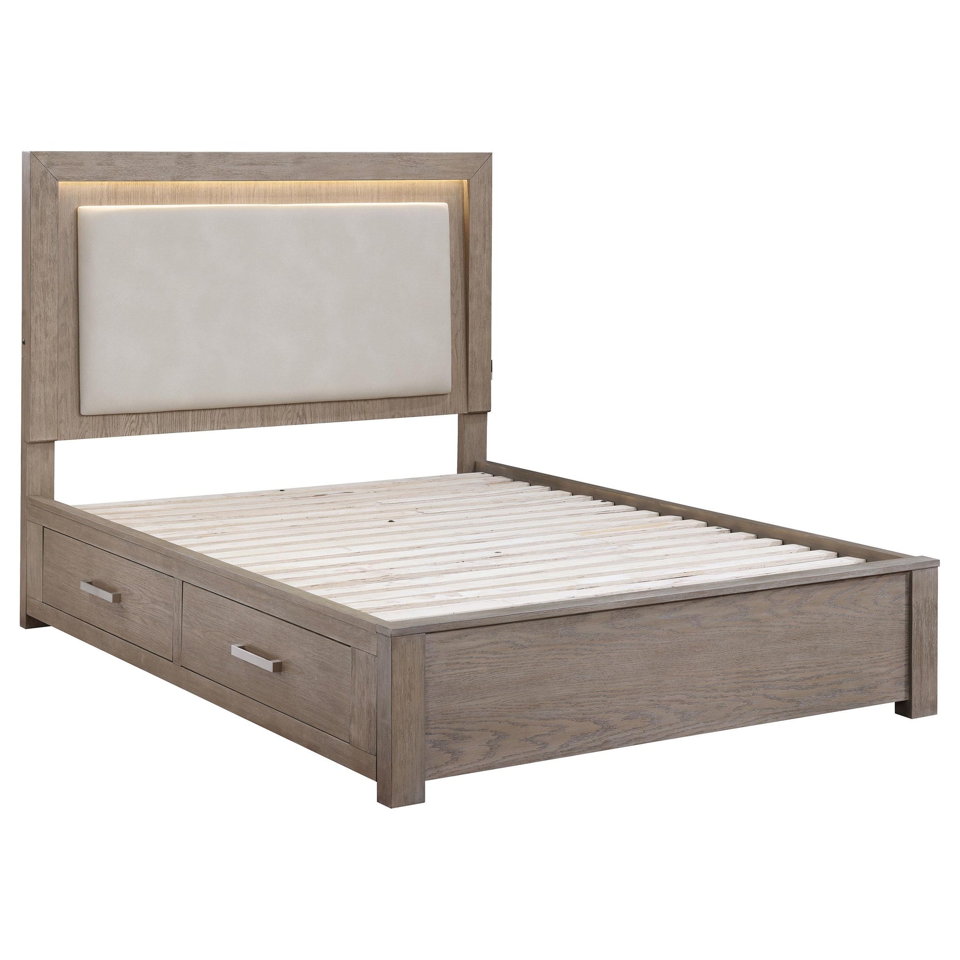  Coaster Furniture Kenora 224850Q 56-inch Queen LED Storage Bed - Barley Brown IMAGE 1