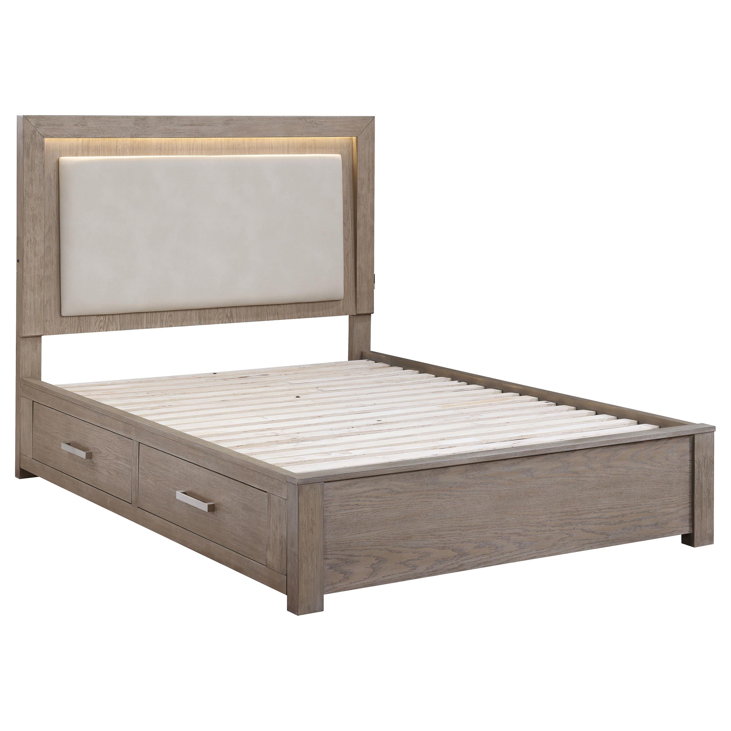  Coaster Furniture Kenora 224850Q 56-inch Queen LED Storage Bed - Barley Brown IMAGE 1