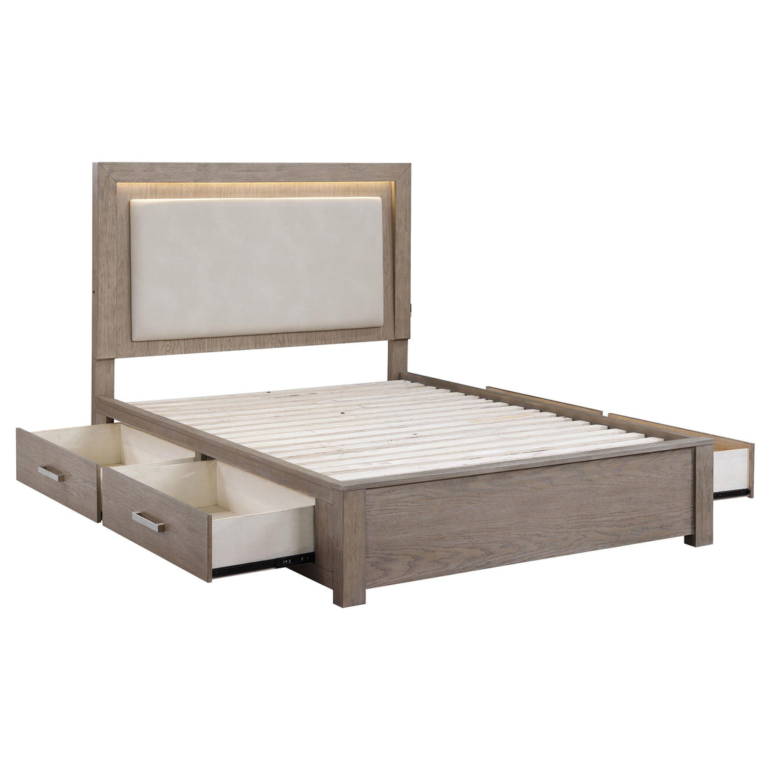  Coaster Furniture Kenora 224850Q 56-inch Queen LED Storage Bed - Barley Brown IMAGE 1