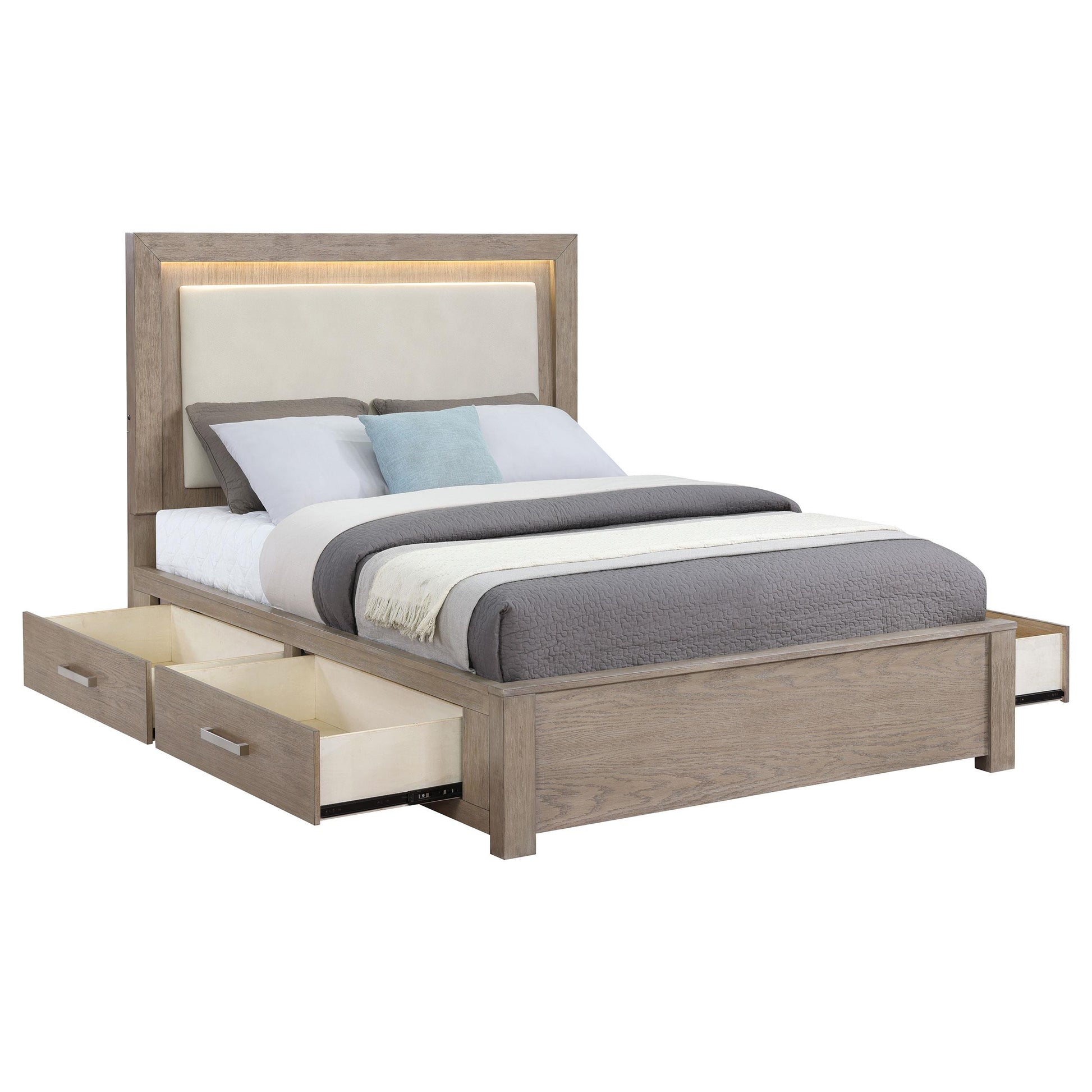  Coaster Furniture Kenora 224850Q 56-inch Queen LED Storage Bed - Barley Brown IMAGE 4