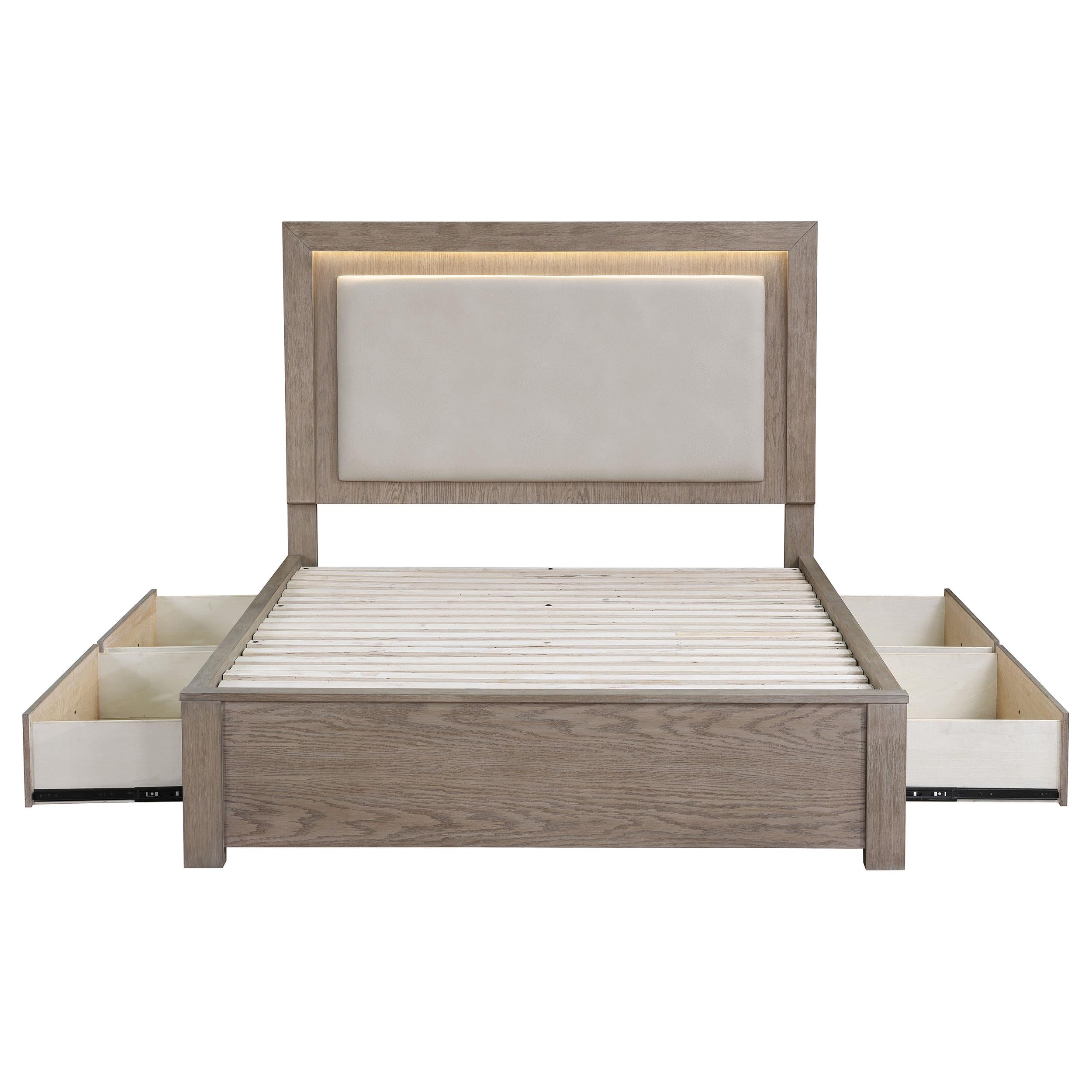  Coaster Furniture Kenora 224850Q 56-inch Queen LED Storage Bed - Barley Brown IMAGE 6