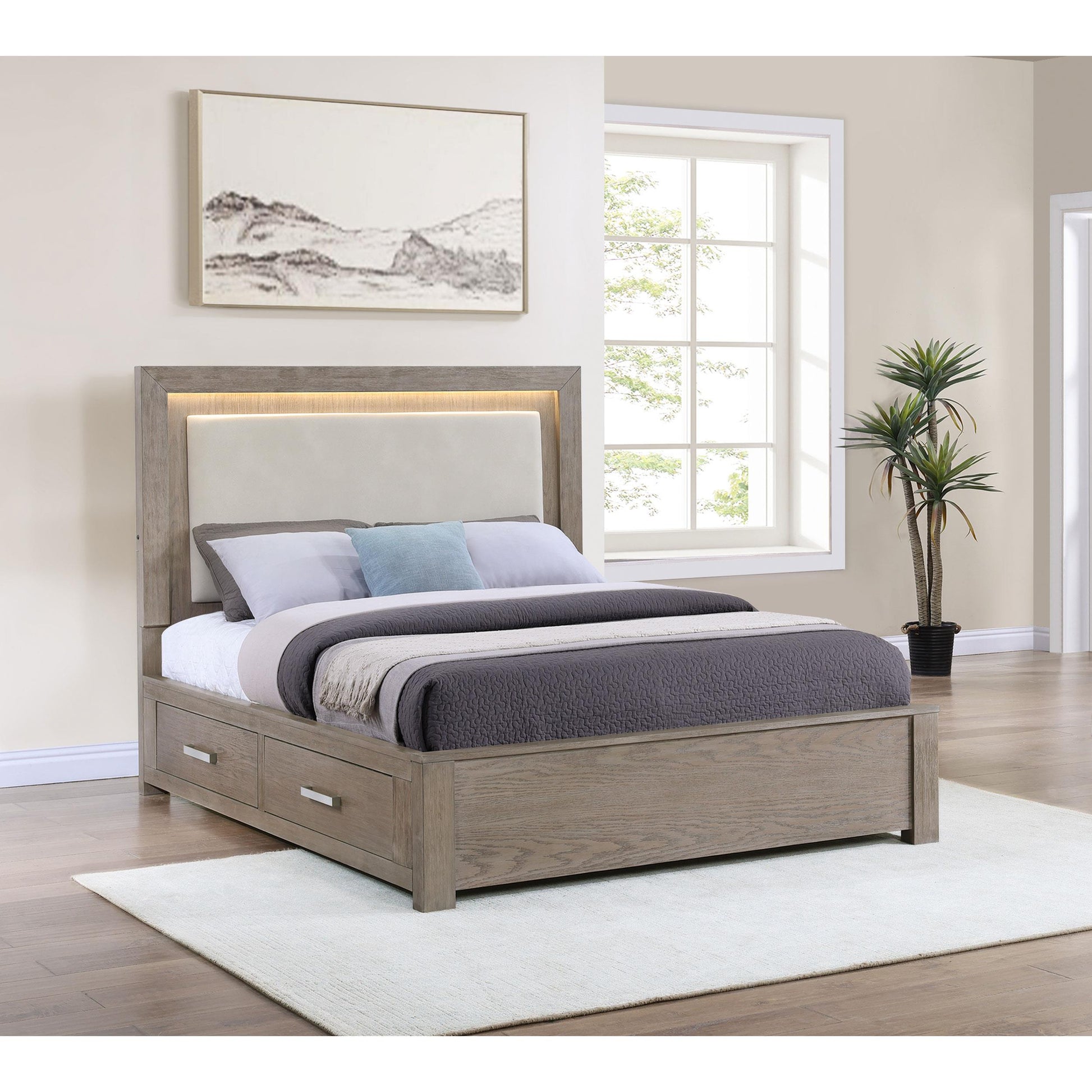  Coaster Furniture Kenora 224850Q 56-inch Queen LED Storage Bed - Barley Brown IMAGE 8