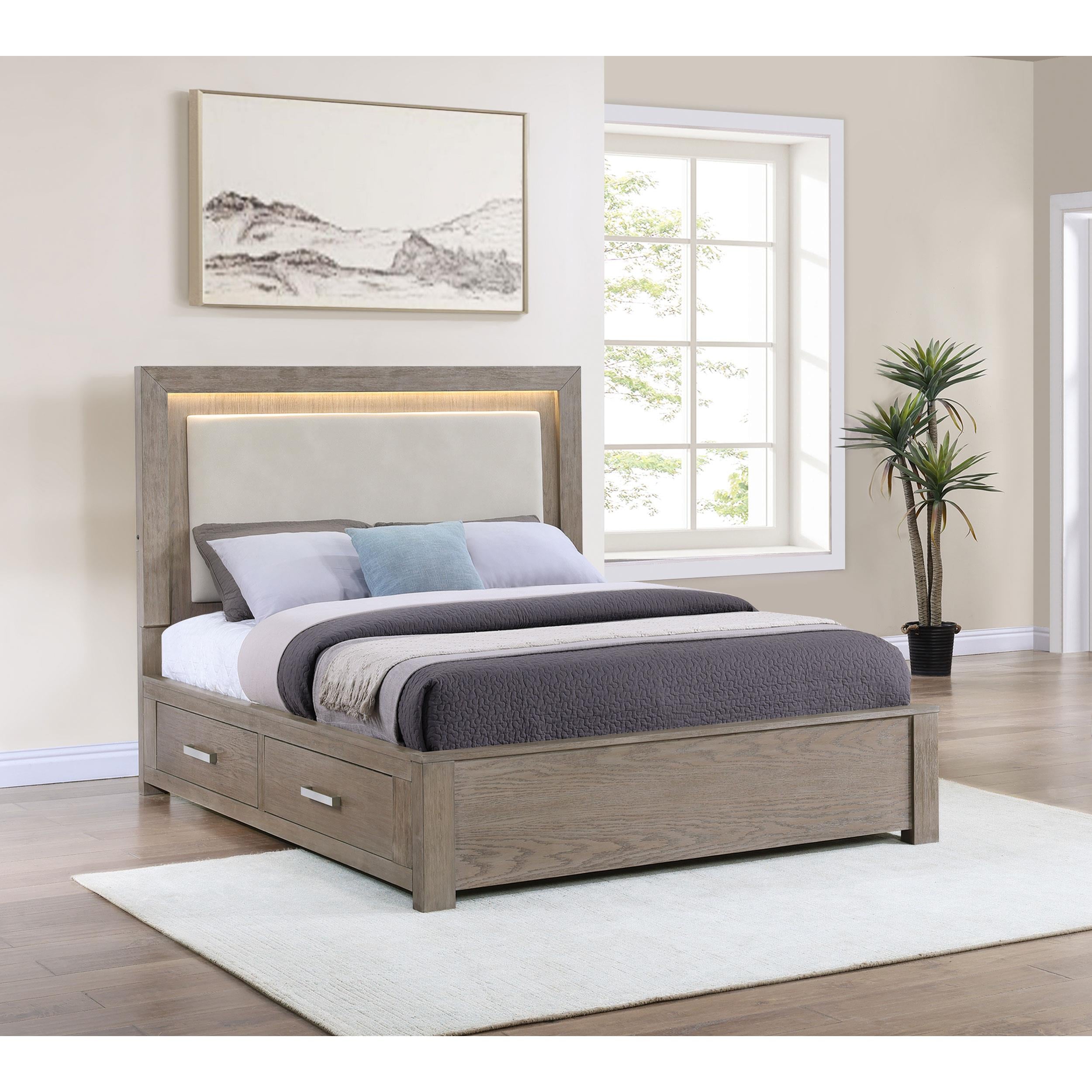  Coaster Furniture Kenora 224850Q 56-inch Queen LED Storage Bed - Barley Brown IMAGE 8