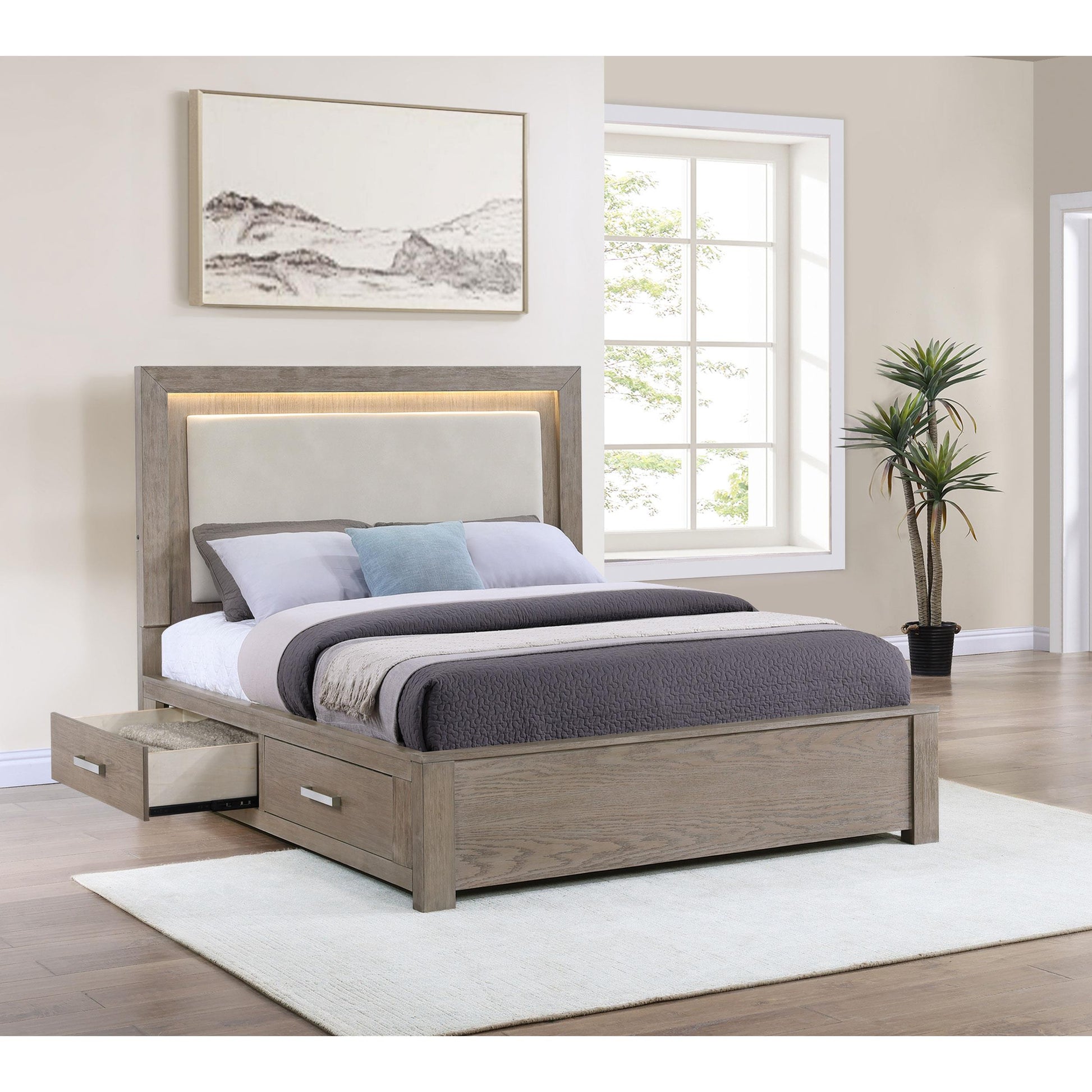  Coaster Furniture Kenora 224850Q 56-inch Queen LED Storage Bed - Barley Brown IMAGE 9