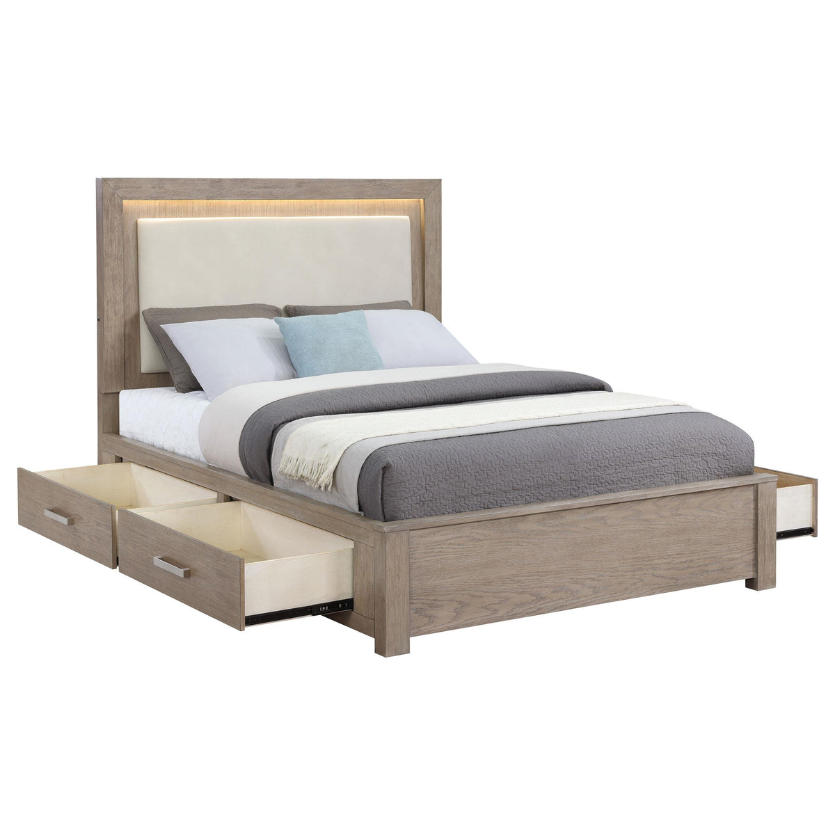  Size_King -- Kenora 224850KE 56-inch Eastern King LED Storage Bed - Barley Brown IMAGE 4