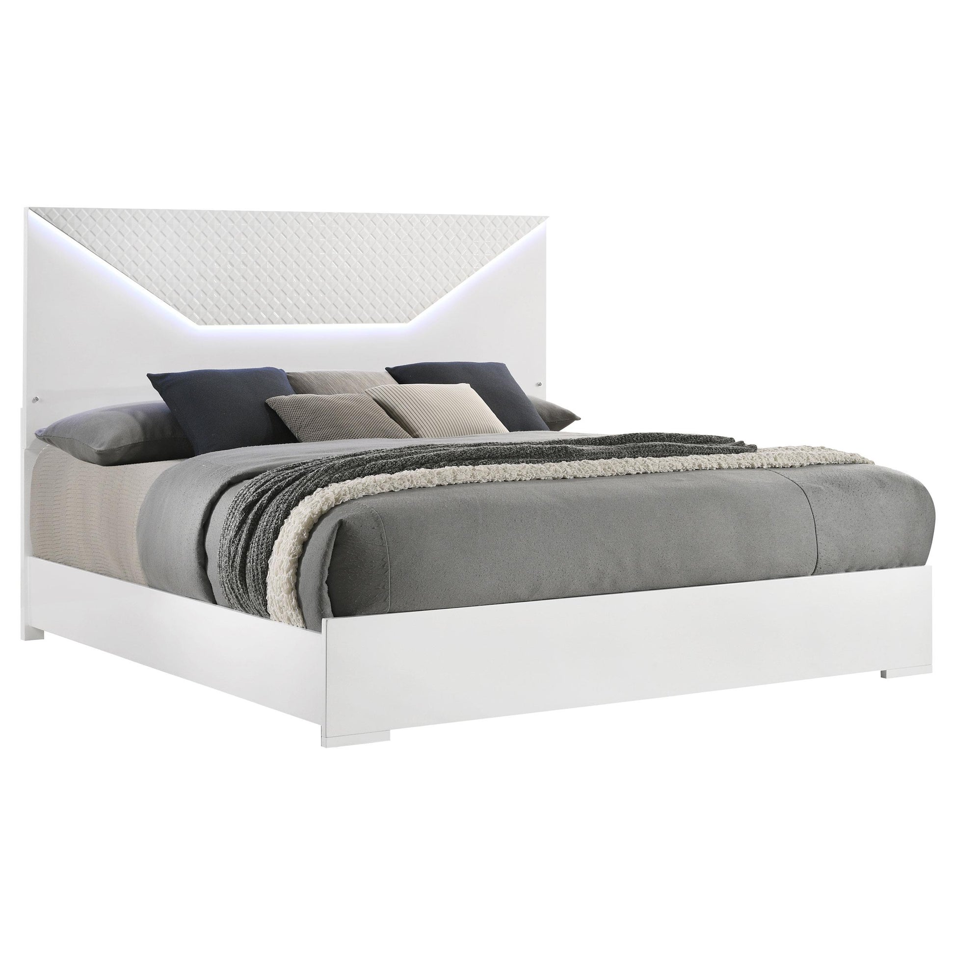  Size_King  -- Ives 224941KE Eastern King Panel Bed LED Headboard - White High Gloss IMAGE 2