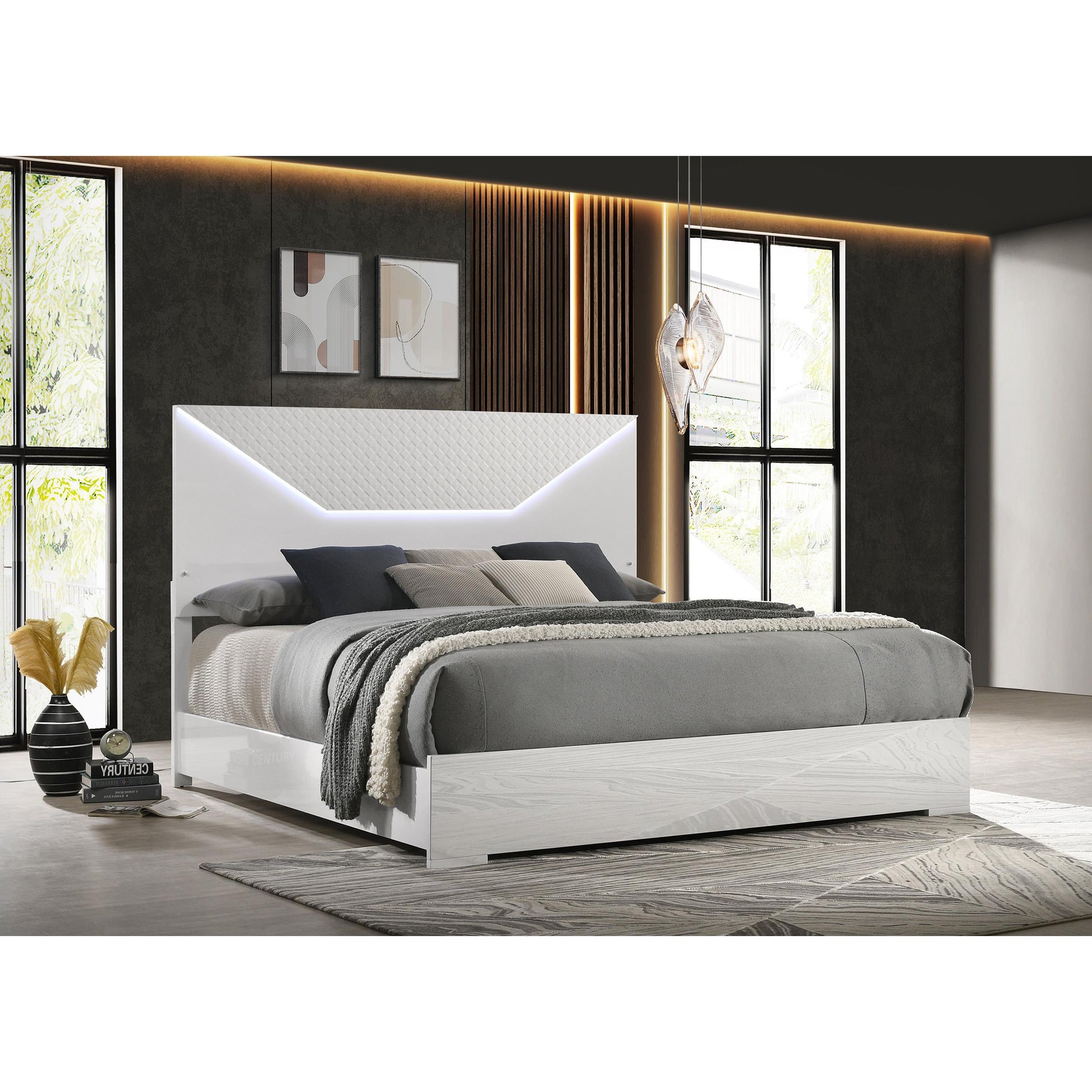  Size_King  -- Ives 224941KE Eastern King Panel Bed LED Headboard - White High Gloss IMAGE 4