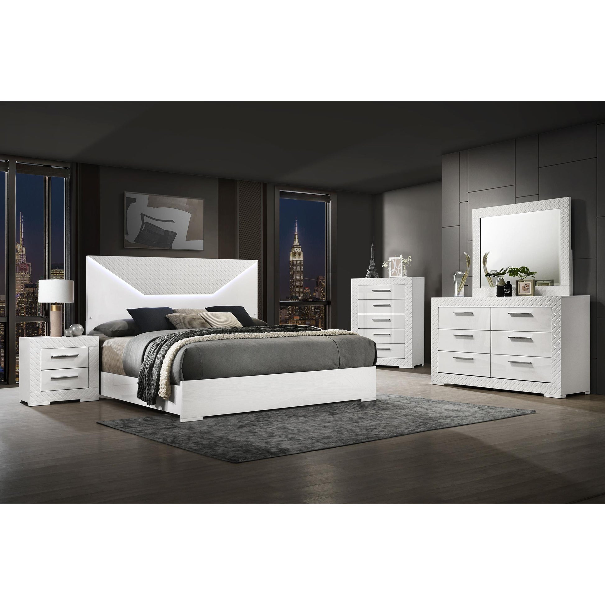  Size_King  -- Ives 224941KE Eastern King Panel Bed LED Headboard - White High Gloss IMAGE 5