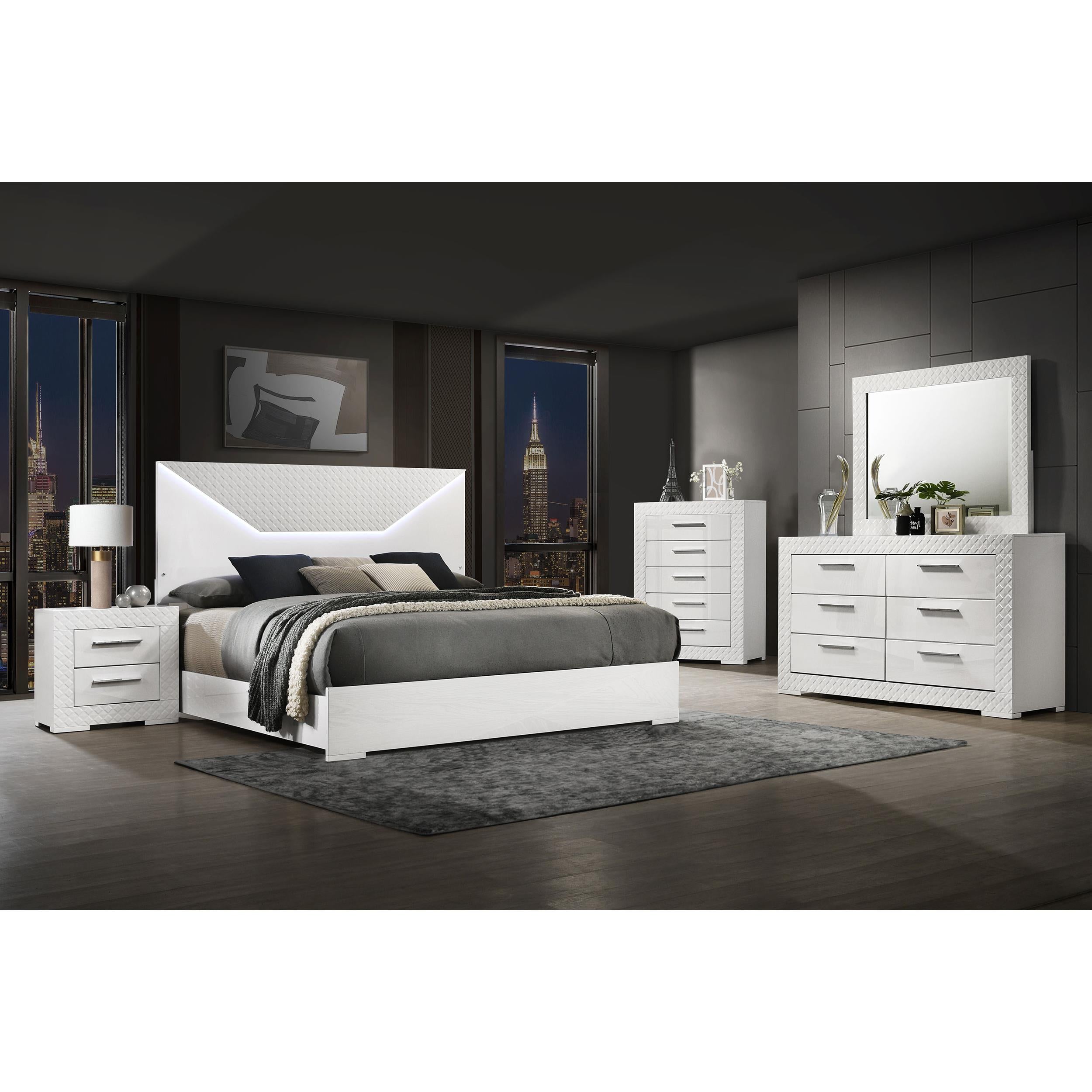  Size_King  -- Ives 224941KE Eastern King Panel Bed LED Headboard - White High Gloss IMAGE 5