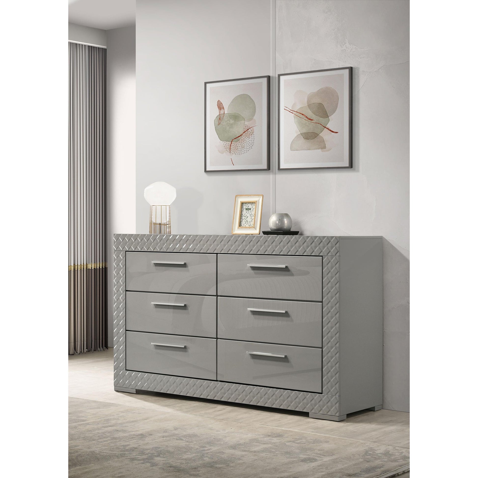  Coaster Furniture Ives 224973 6-Drawer Dresser Cabinet - Grey High Gloss IMAGE 9