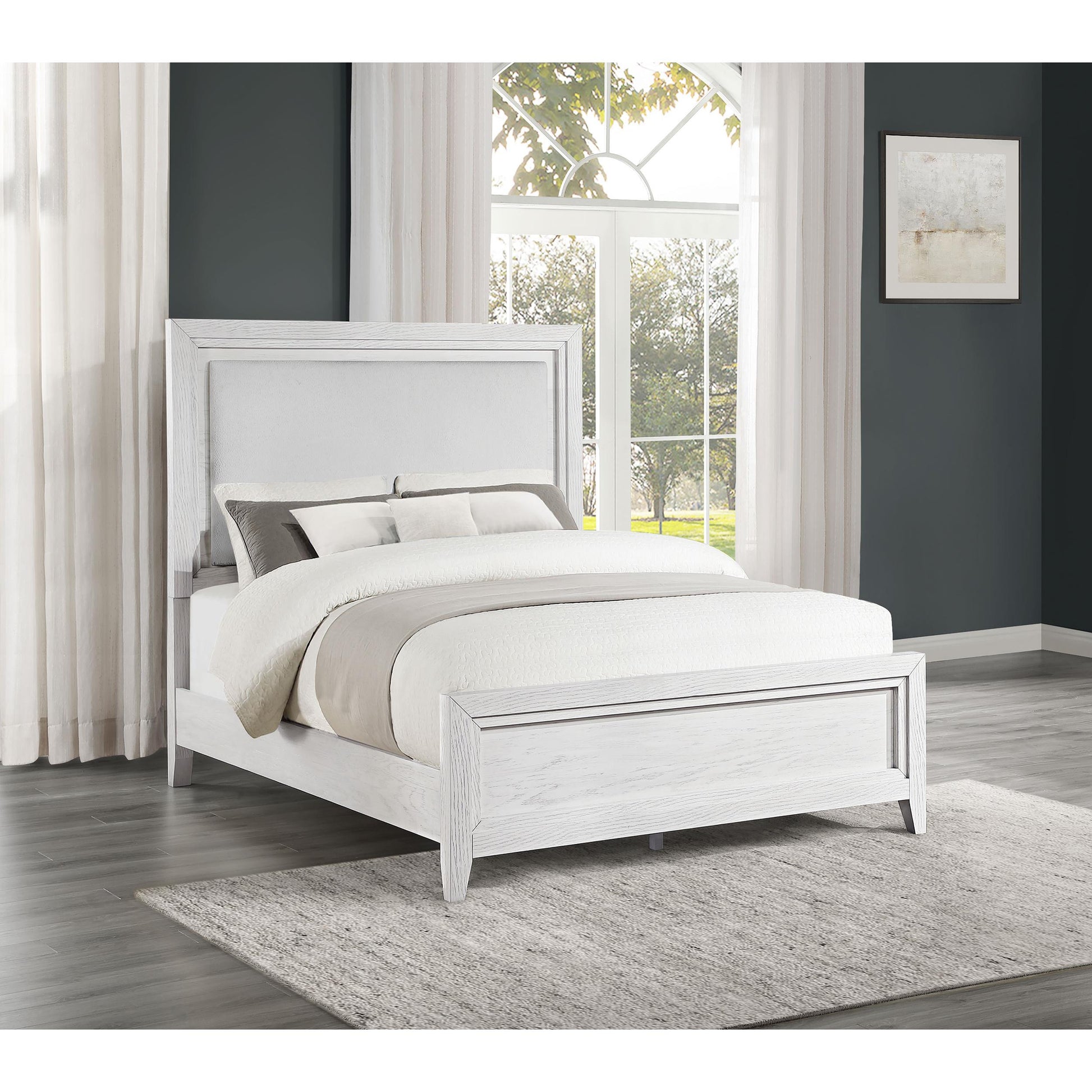  Size_King  -- Marielle 224841KE Eastern King Upholstered Panel Bed - Distressed White IMAGE 4