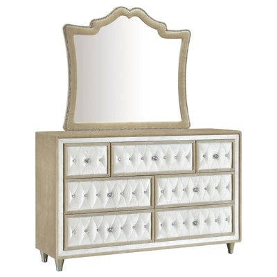  Coaster Furniture Antonella 223523M 7-Drawer Upholstered Dresser with Mirror - Ivory IMAGE 1