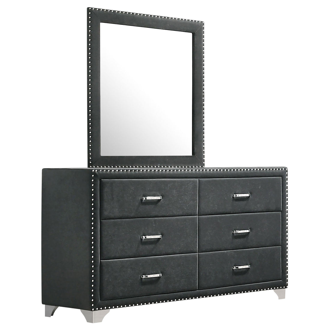  Coaster Furniture Melody 223383M 6-Drawer Upholstered Dresser with Mirror - Grey IMAGE 1