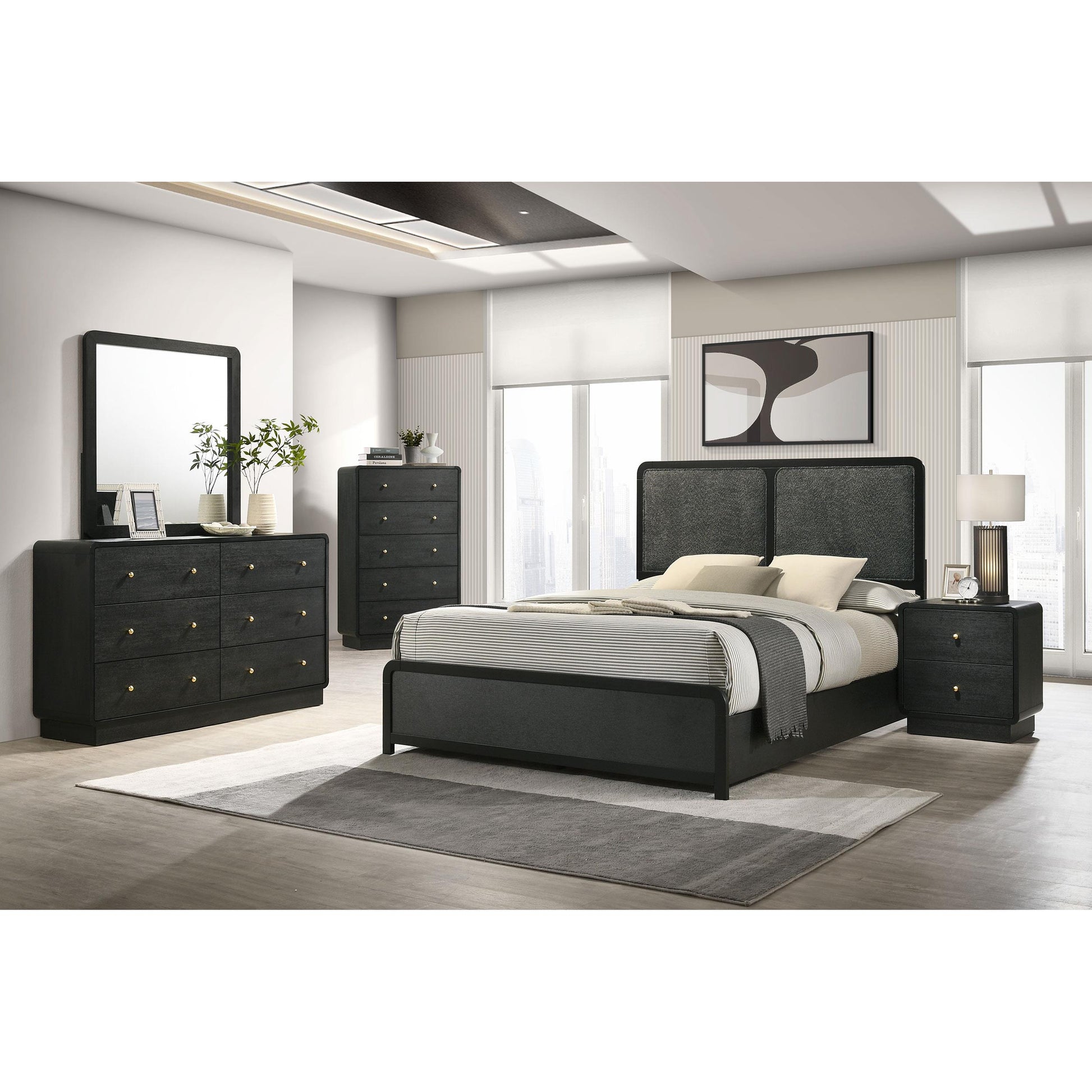  Size_King  -- Cavelle 223661KE 51-inch Upholstered Eastern King Bed - Black IMAGE 5