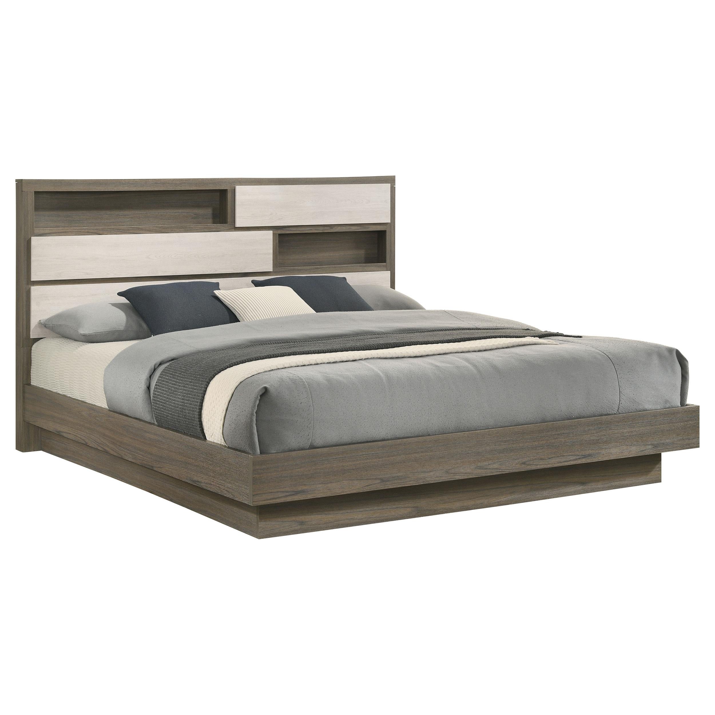  Size_King  -- Fenwick 224981KE Eastern King Bed Bookcase Headboard - Grey Oak IMAGE 2