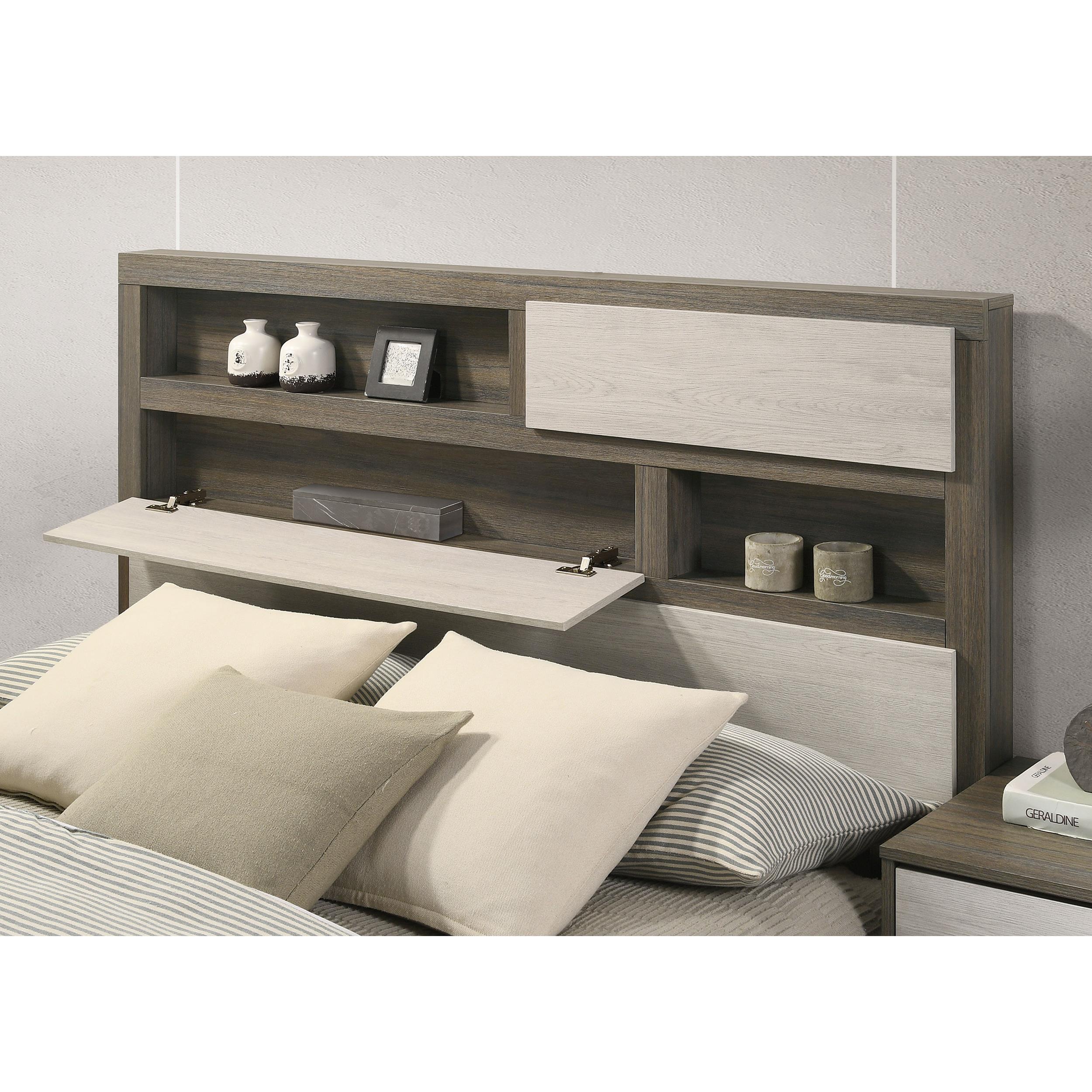  Size_King  -- Fenwick 224981KE Eastern King Bed Bookcase Headboard - Grey Oak IMAGE 9