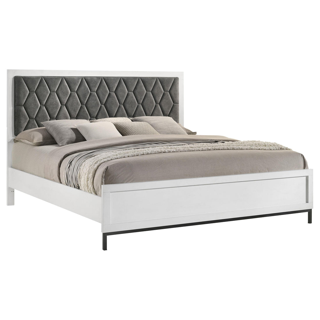  Coaster Furniture Sonora 224861KE Eastern King Upholstered Panel Bed - White IMAGE 1