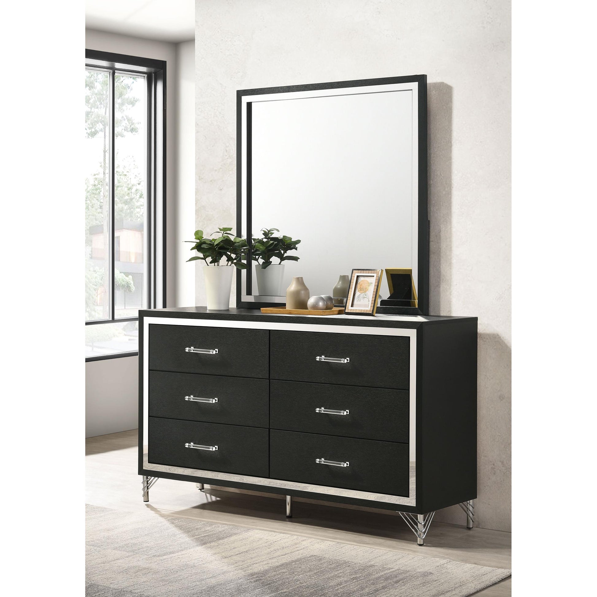  Coaster Furniture Lucia 224993M 6-Drawer Dresser and Mirror - Black IMAGE 9