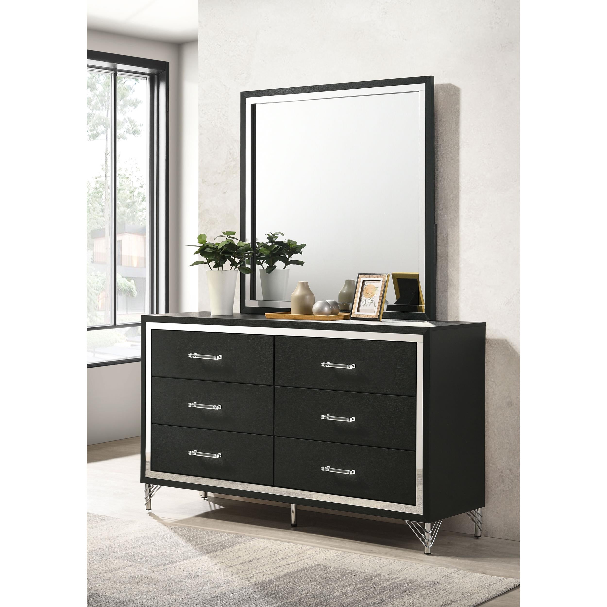  Coaster Furniture Lucia 224993M 6-Drawer Dresser and Mirror - Black IMAGE 9