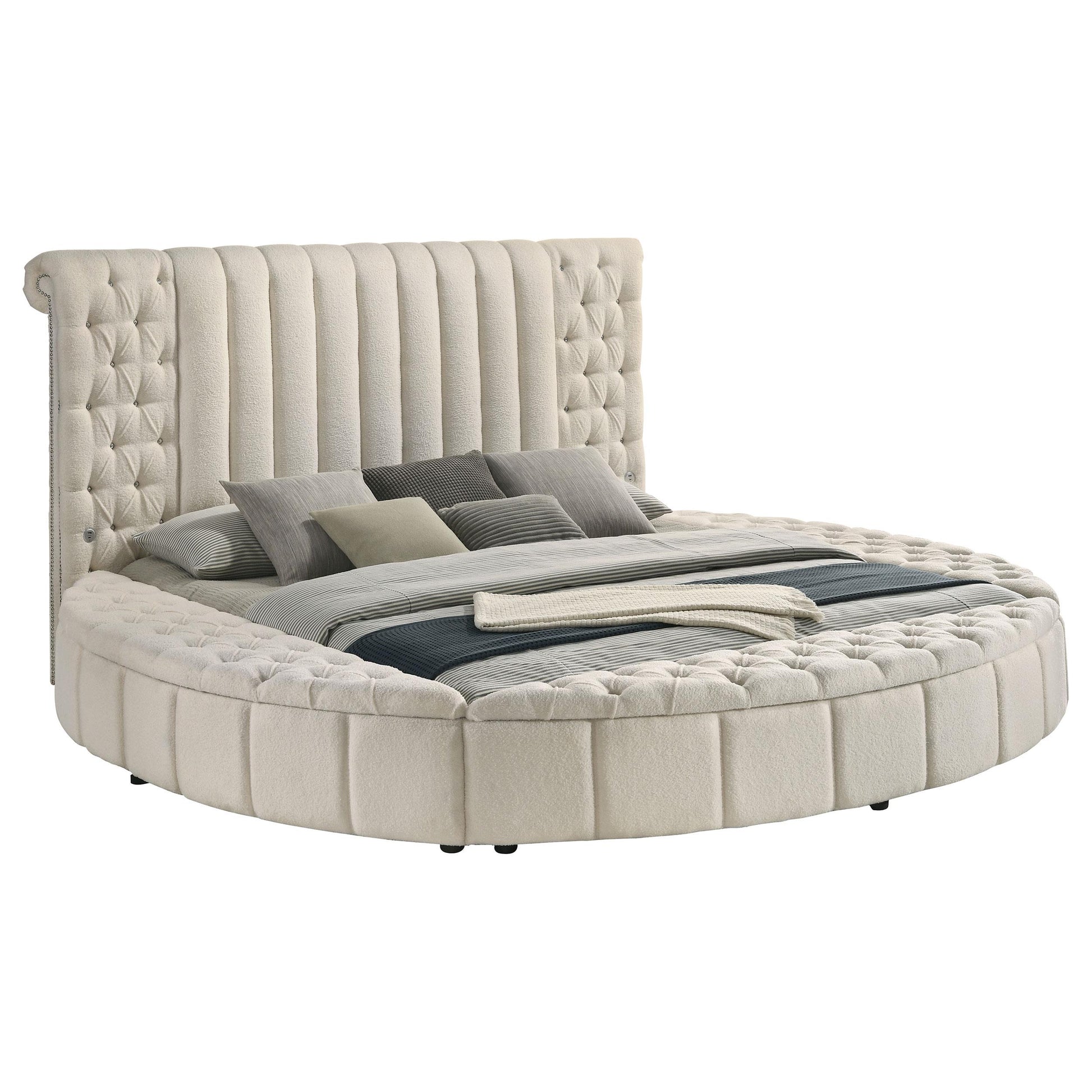  Coaster Furniture Sonya 360111KE Upholstered Eastern King Round Storage Bed - Ivory IMAGE 2