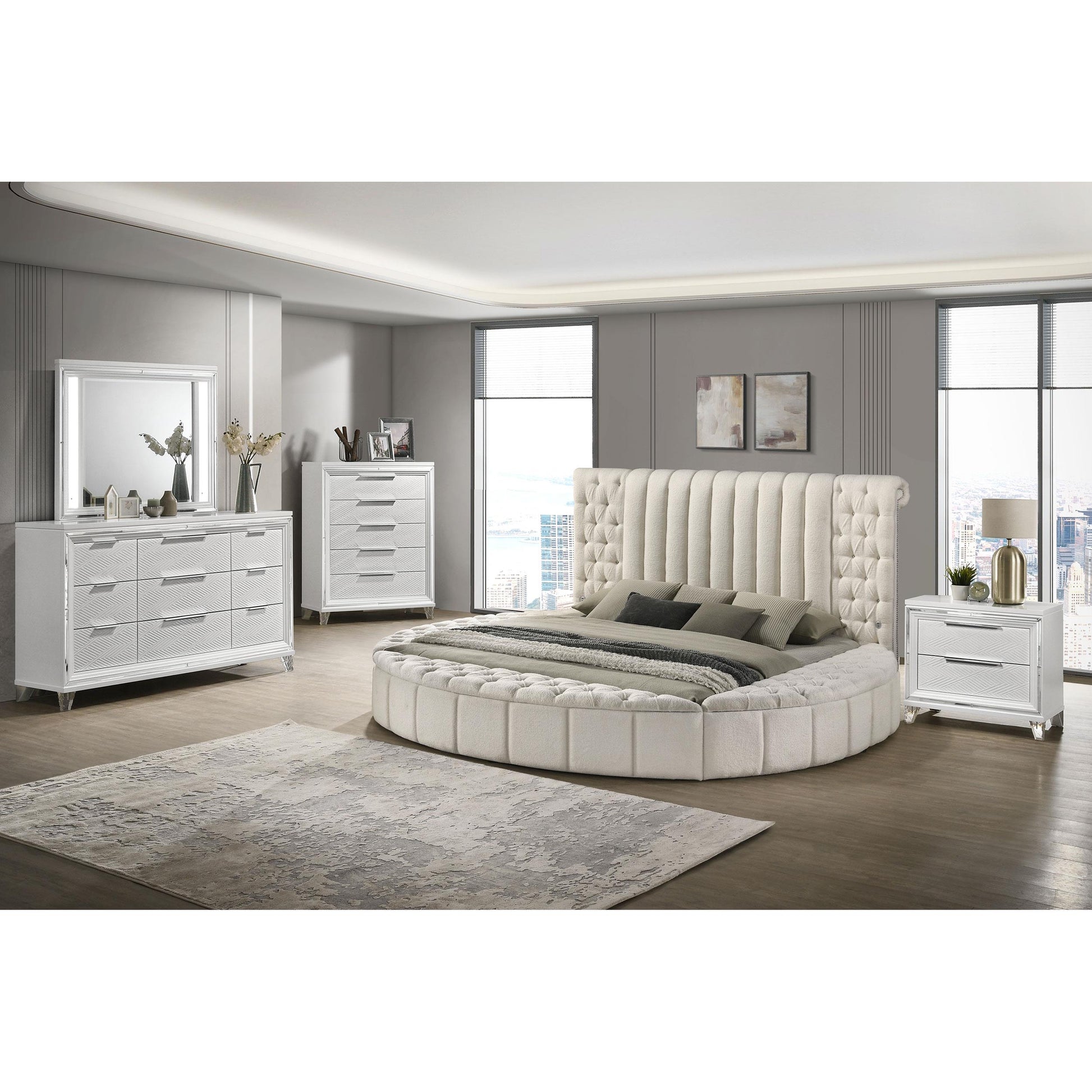  Coaster Furniture Sonya 360111KE Upholstered Eastern King Round Storage Bed - Ivory IMAGE 7