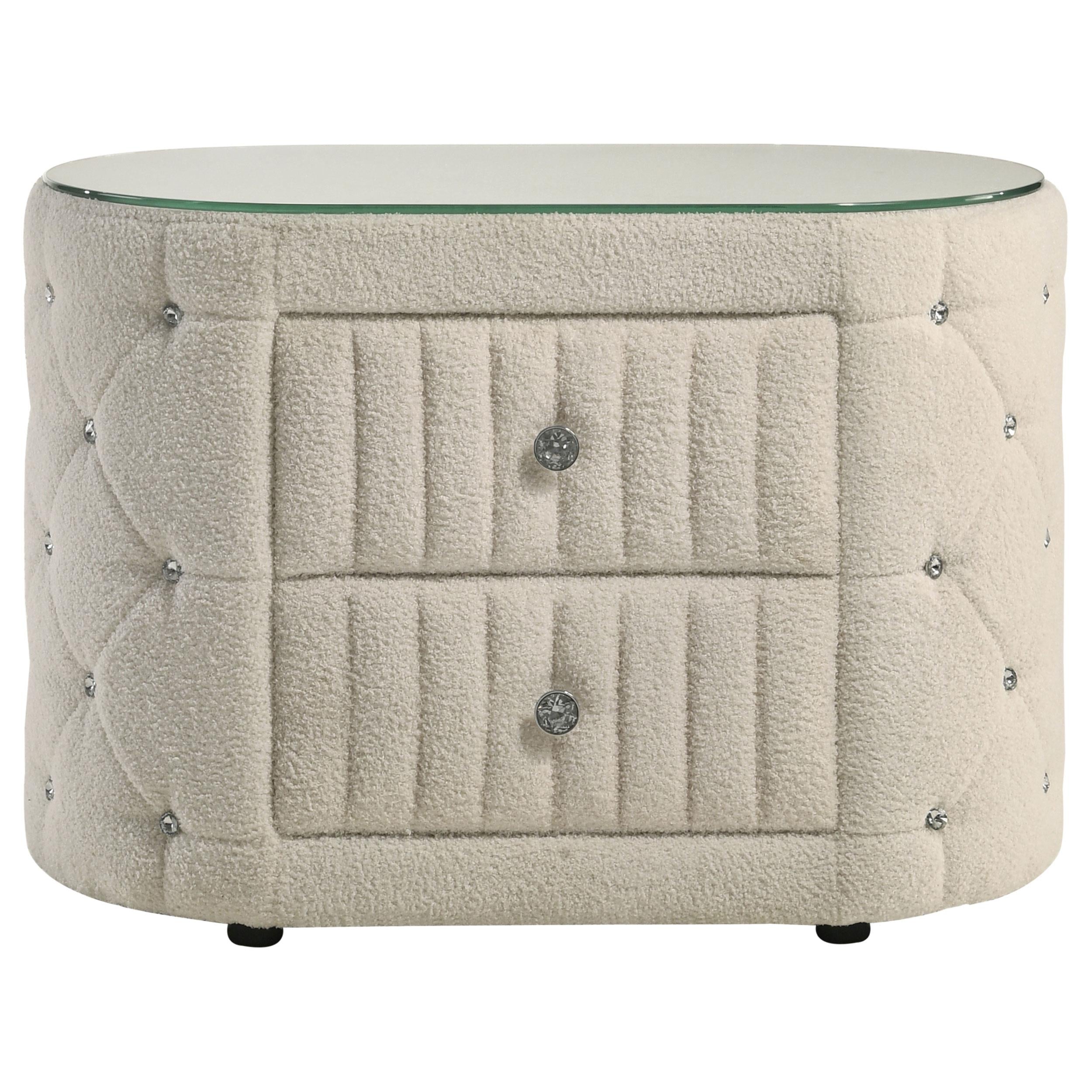  Coaster Furniture Sonya 360112 2-Drawer Upholstered Nightstand Bedside Table - Ivory IMAGE 1