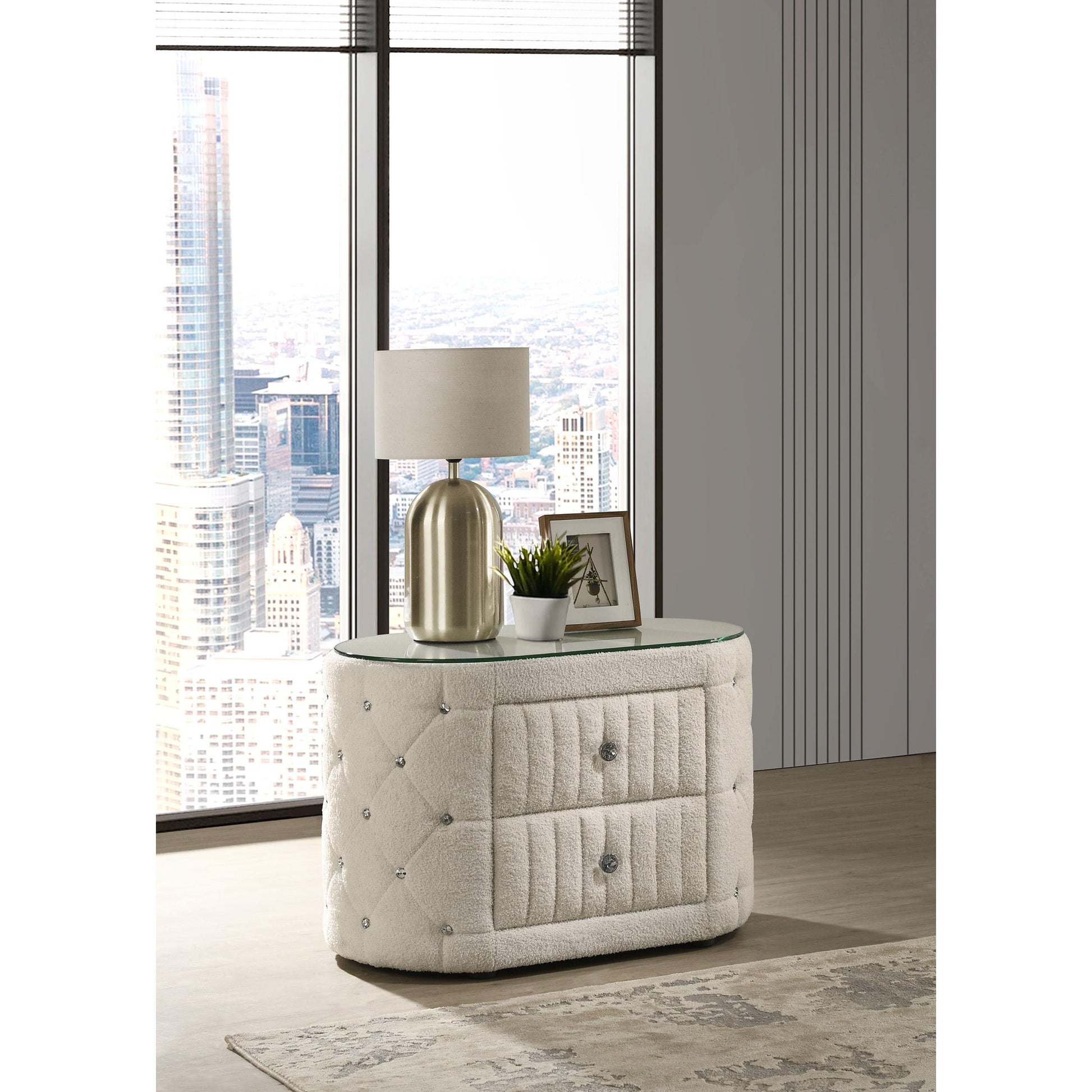  Coaster Furniture Sonya 360112 2-Drawer Upholstered Nightstand Bedside Table - Ivory IMAGE 8