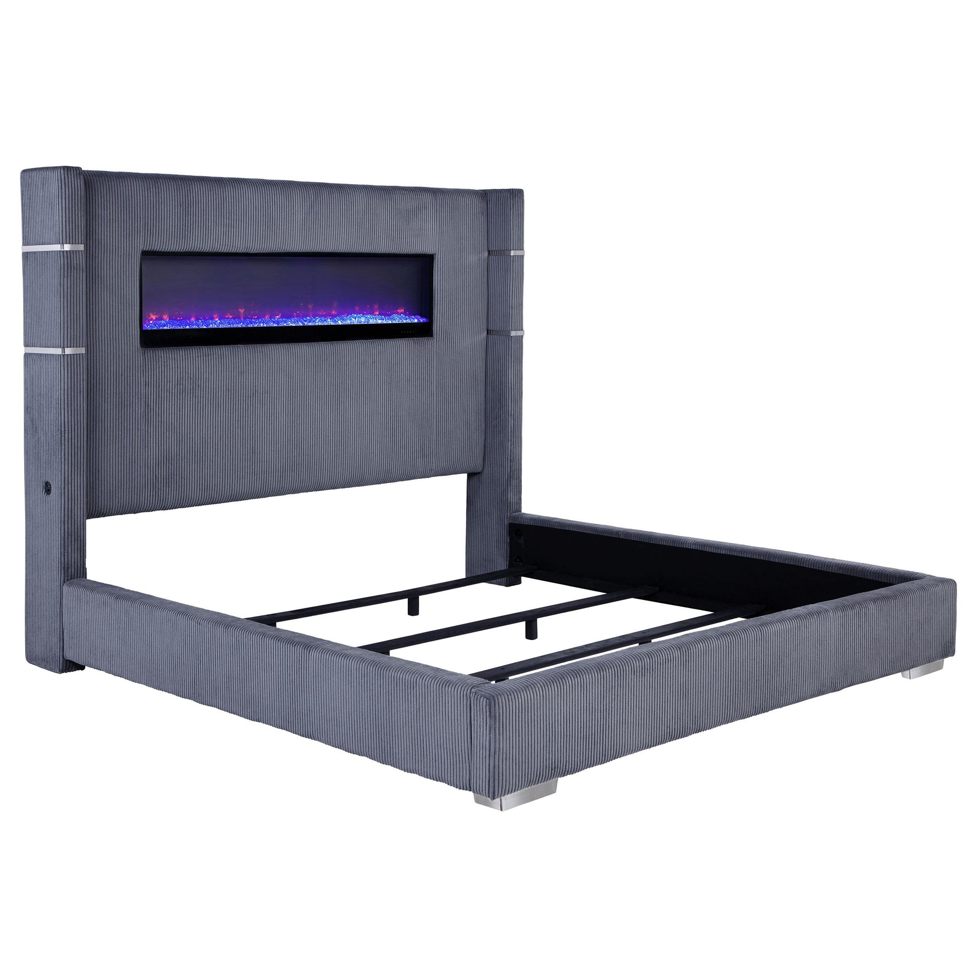  Size_King  -- Tisdall 306030KE Upholstered Eastern King Flame Visualizer Bed - Grey IMAGE 1
