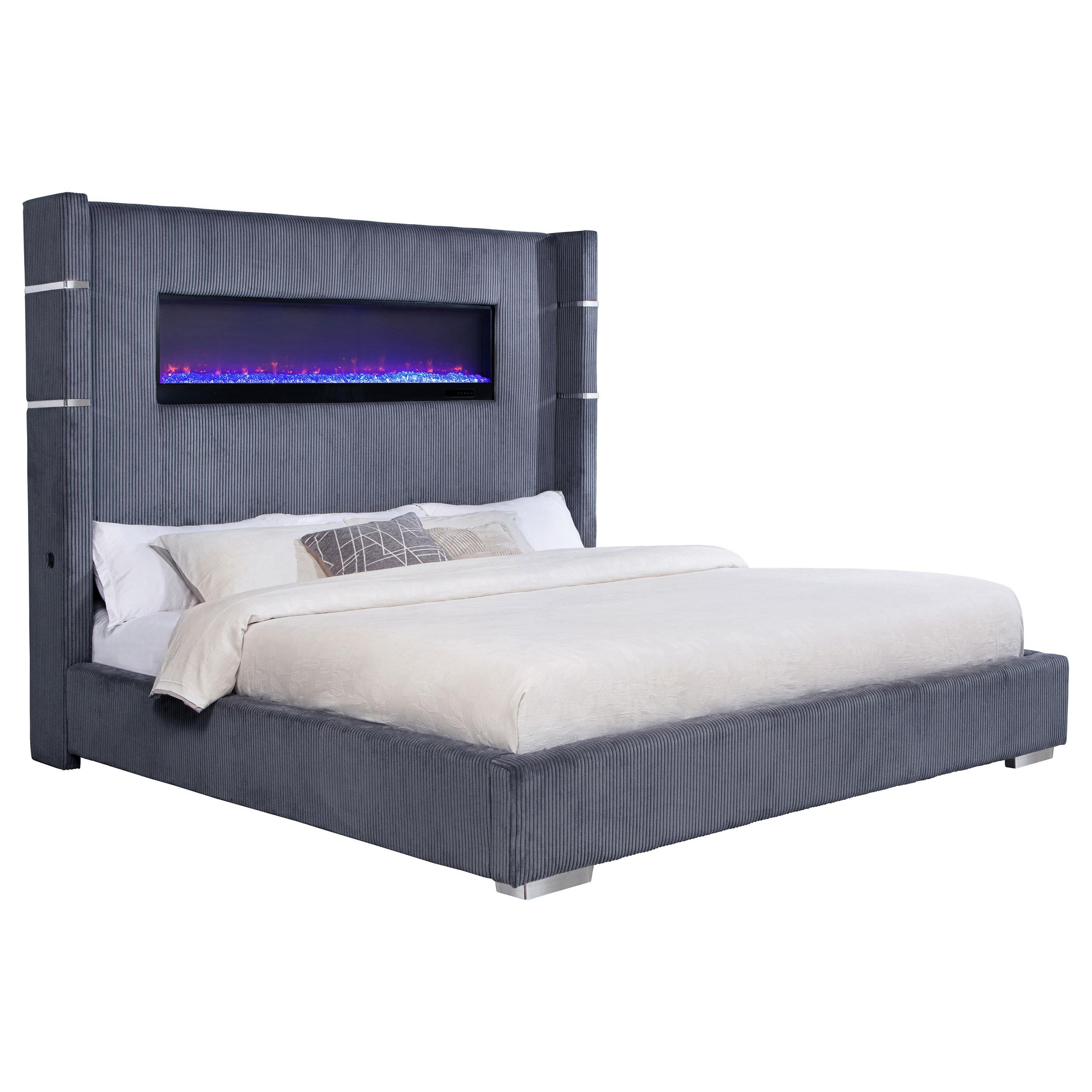  Size_King  -- Tisdall 306030KE Upholstered Eastern King Flame Visualizer Bed - Grey IMAGE 2