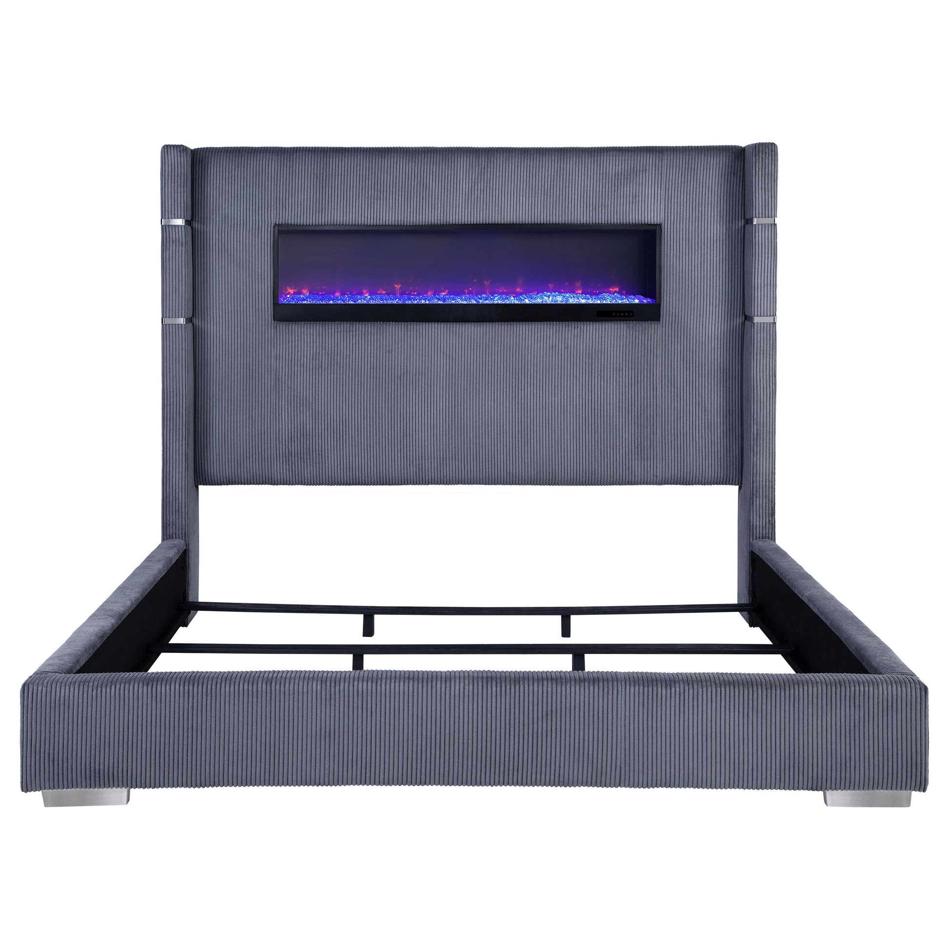  Size_King  -- Tisdall 306030KE Upholstered Eastern King Flame Visualizer Bed - Grey IMAGE 3