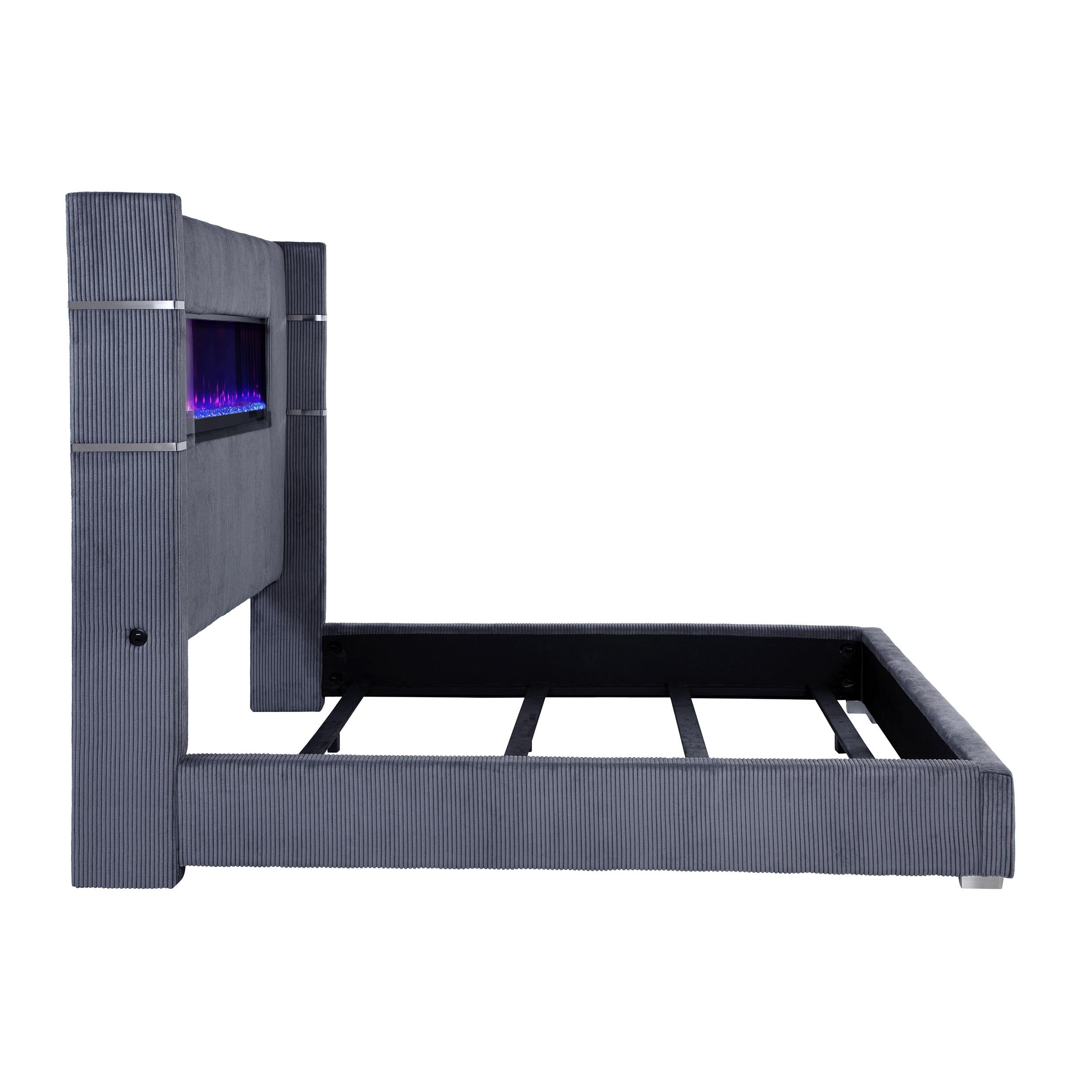  Size_King  -- Tisdall 306030KE Upholstered Eastern King Flame Visualizer Bed - Grey IMAGE 4