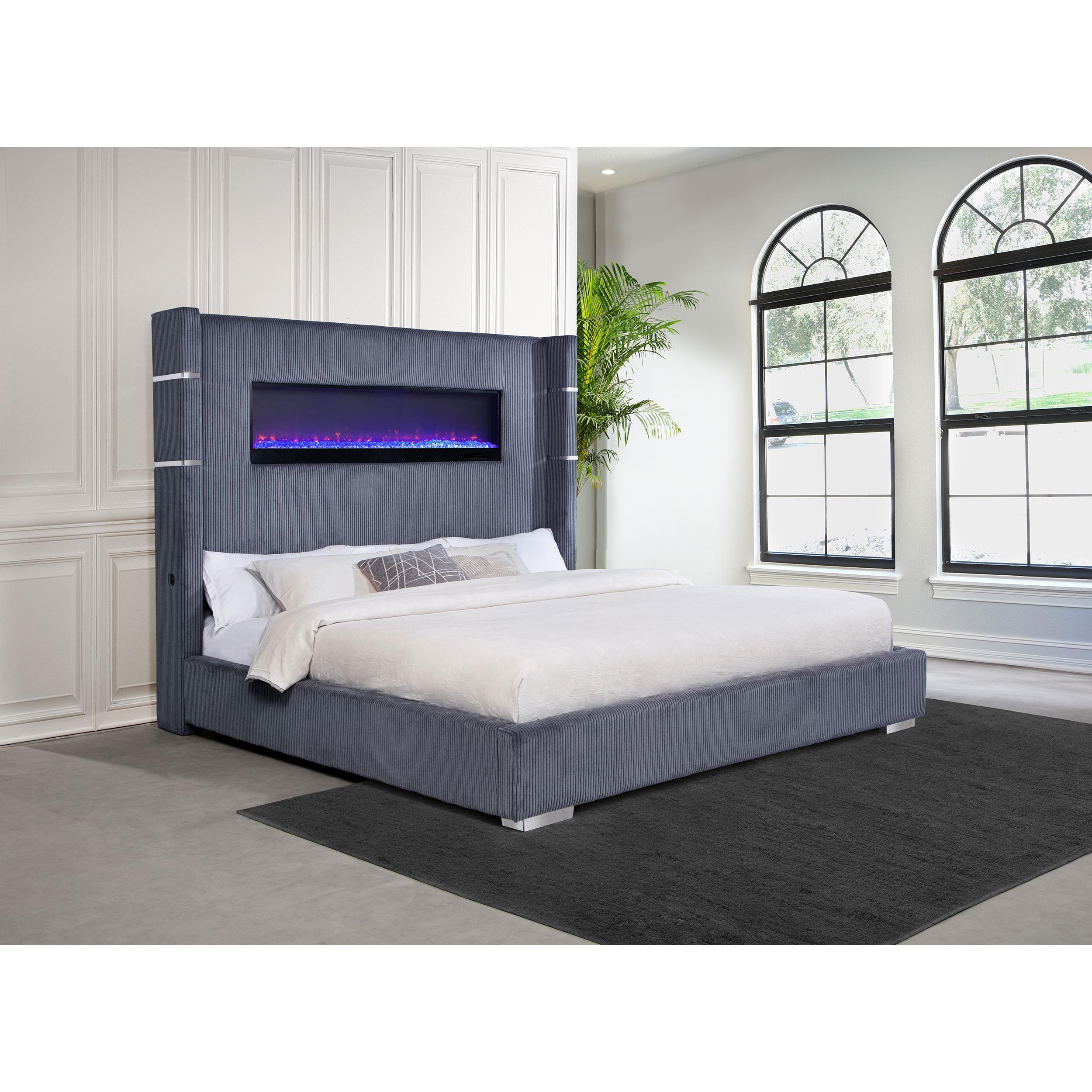  Size_King  -- Tisdall 306030KE Upholstered Eastern King Flame Visualizer Bed - Grey IMAGE 5