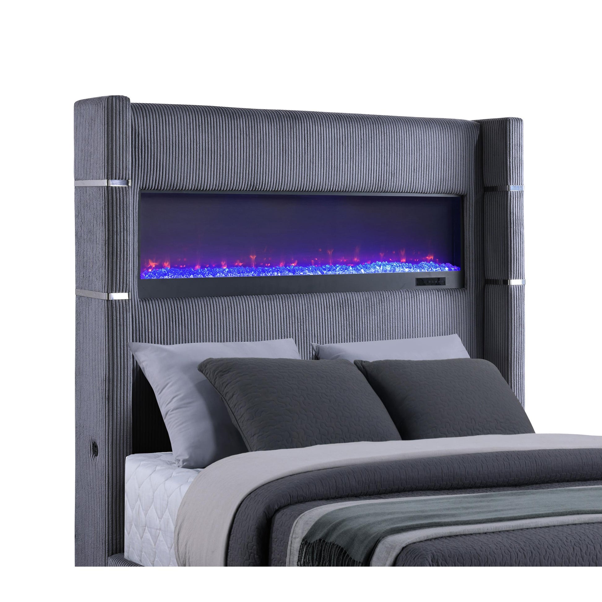  Size_King  -- Tisdall 306030KE Upholstered Eastern King Flame Visualizer Bed - Grey IMAGE 6