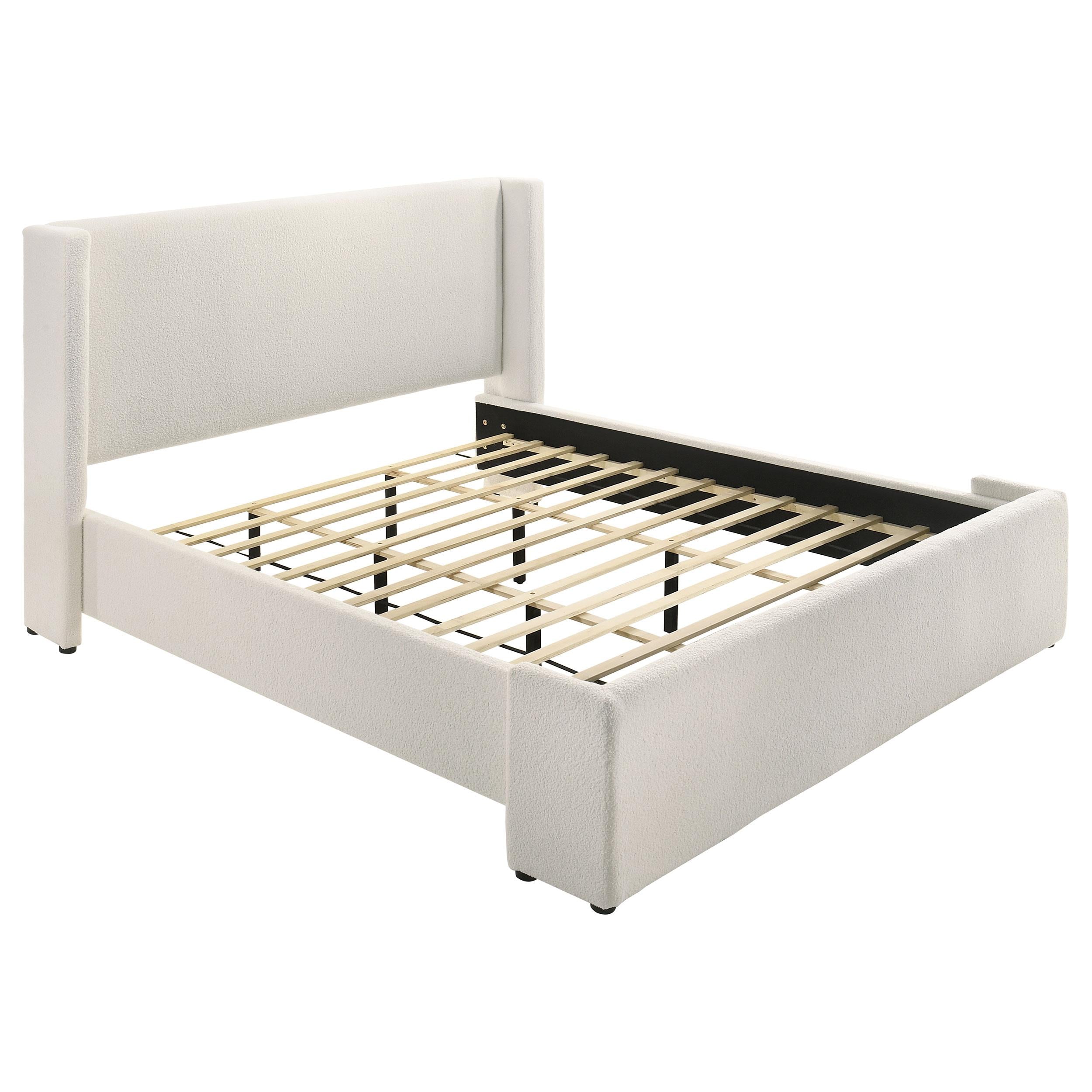  Size_King  -- Alamosa 310078KE Boucle Upholstered Eastern King Platform Bed - White IMAGE 1