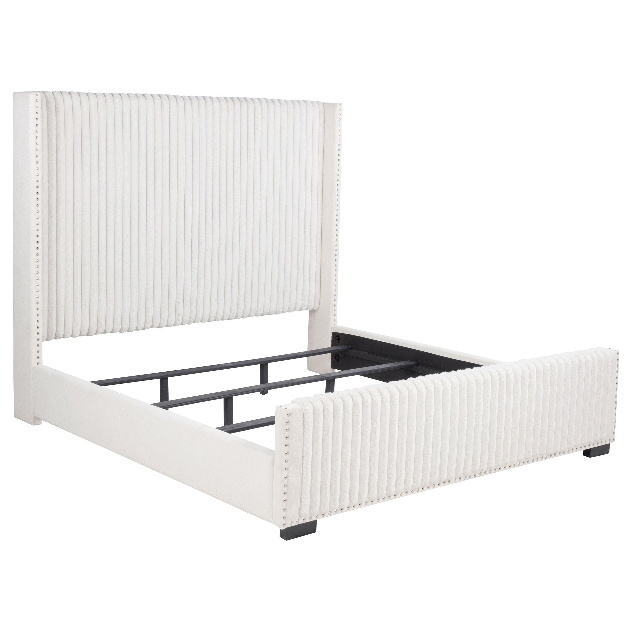  Size_King  -- Natasha 306051KE 65-inch Upholstered Eastern King Wingback Bed - Cream IMAGE 1
