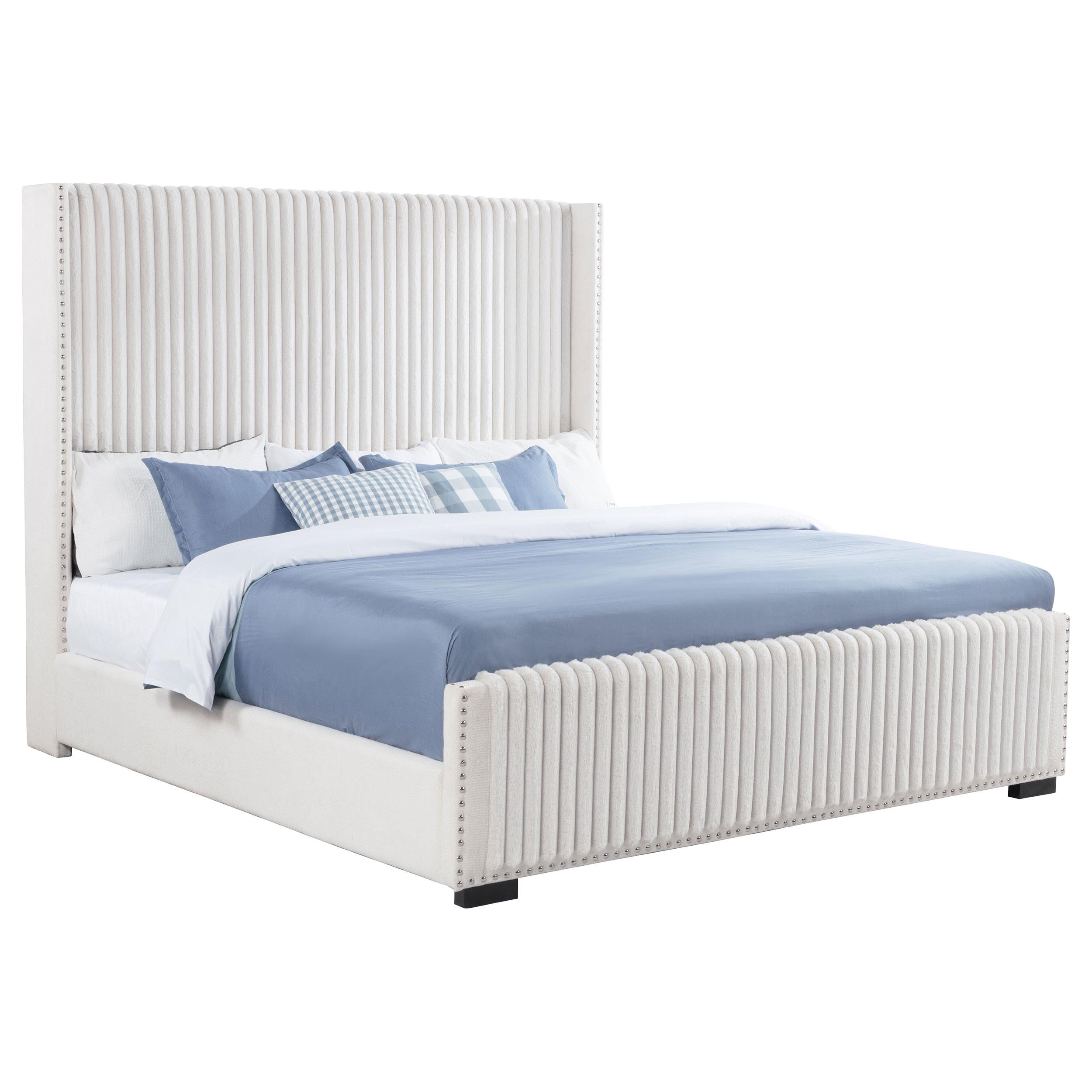  Size_King  -- Natasha 306051KE 65-inch Upholstered Eastern King Wingback Bed - Cream IMAGE 2