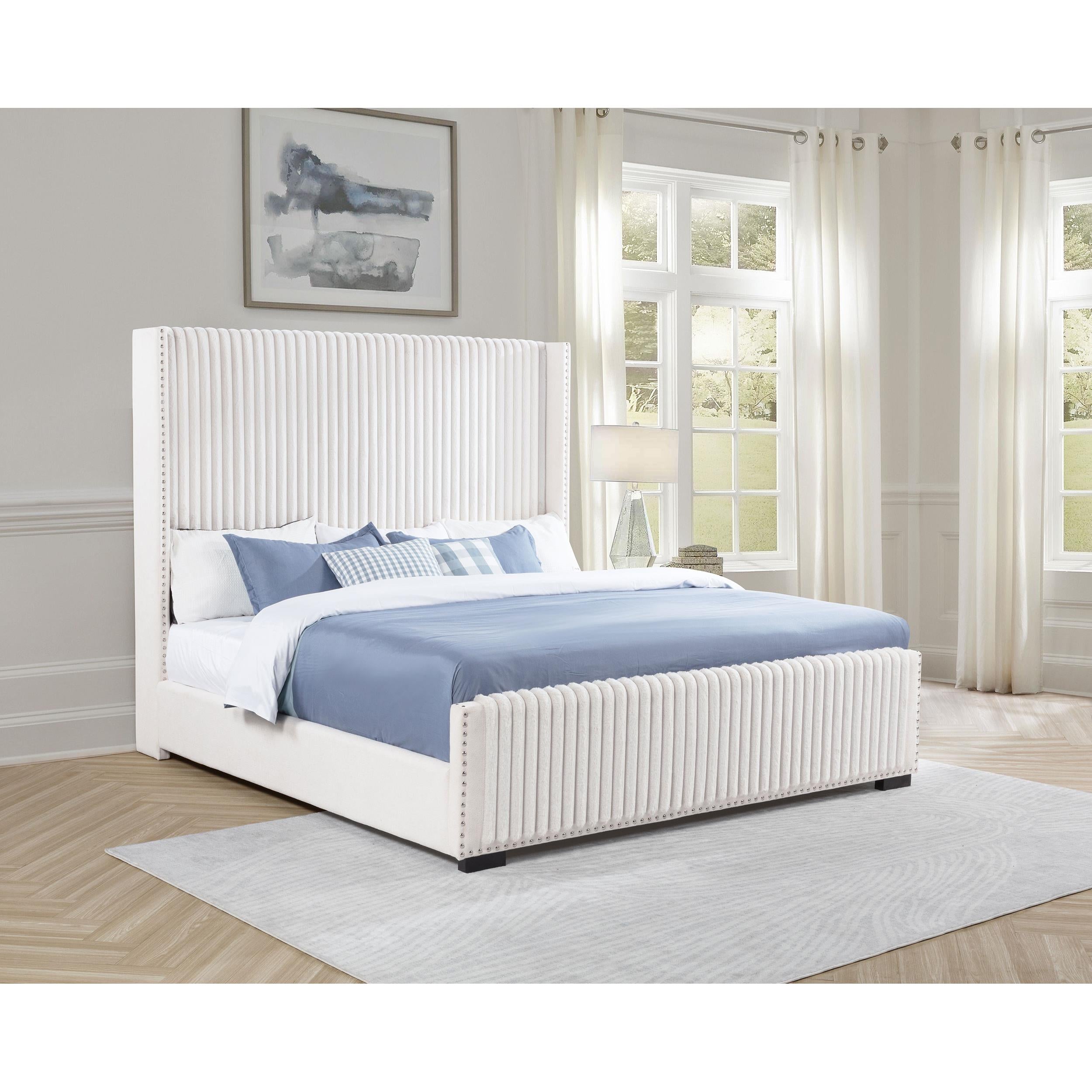  Size_King  -- Natasha 306051KE 65-inch Upholstered Eastern King Wingback Bed - Cream IMAGE 6