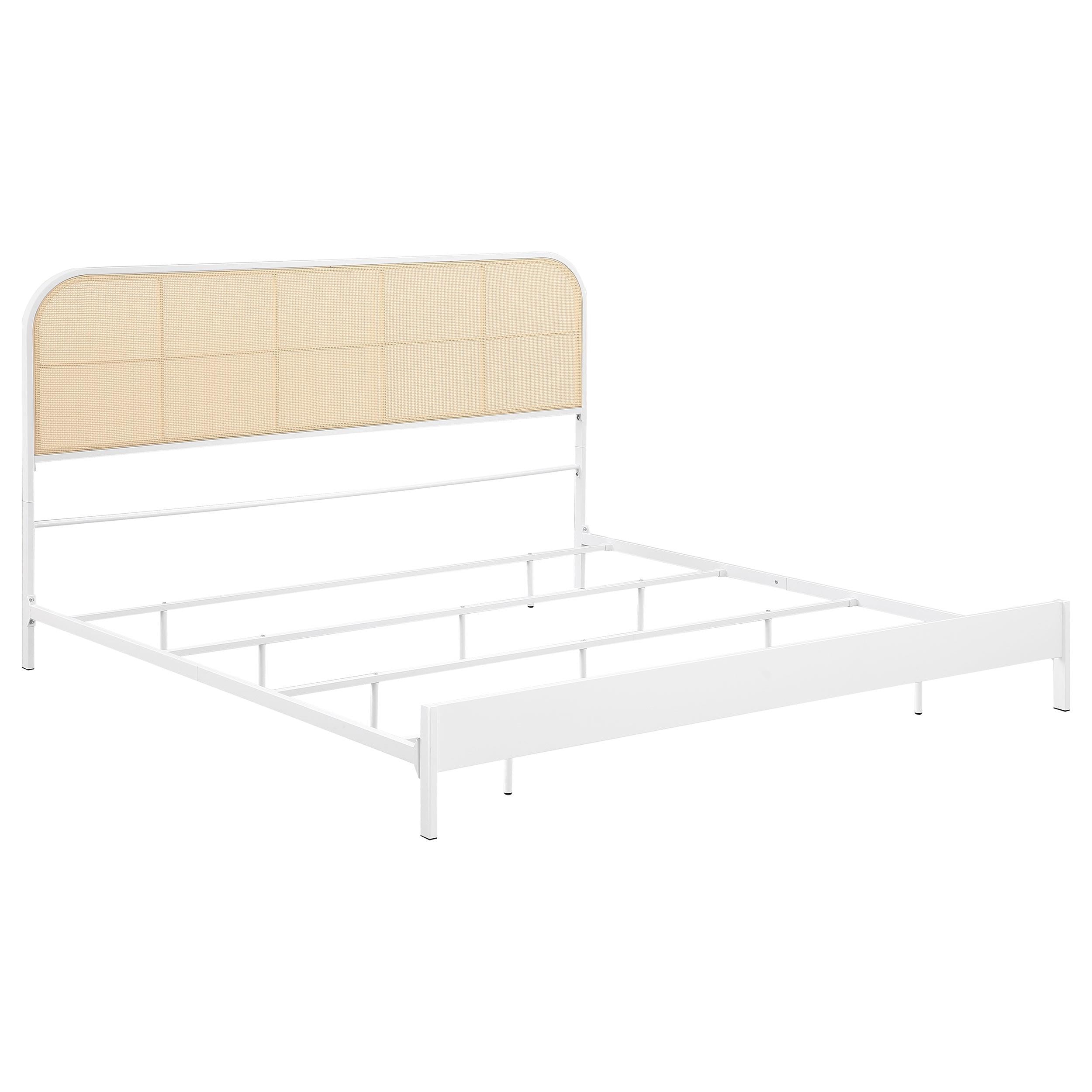 Size_King  -- Amherst 360301KE Radio Weave Rattan Metal Eastern King Bed - White IMAGE 1