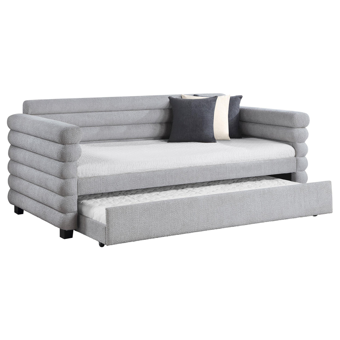  Coaster Furniture Patricia 300718 Boucle Upholstered Twin Day Bed with Trundle - Grey IMAGE 1
