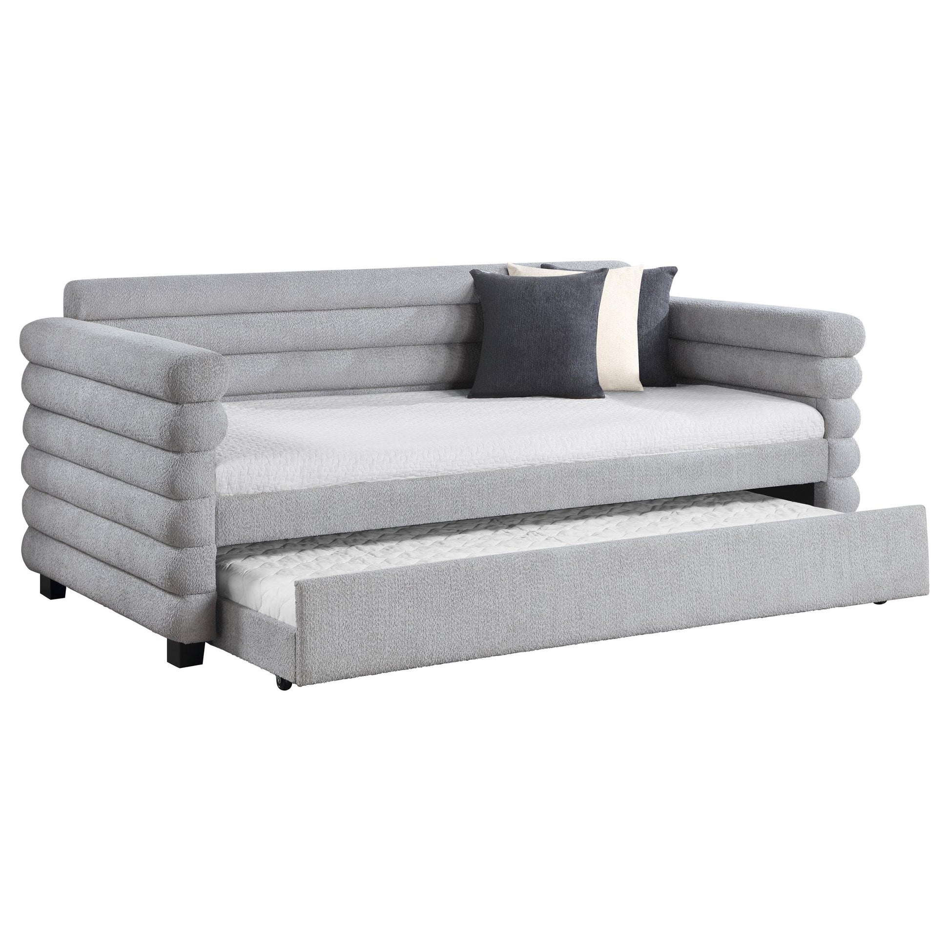  Coaster Furniture Patricia 300718 Boucle Upholstered Twin Day Bed with Trundle - Grey IMAGE 2