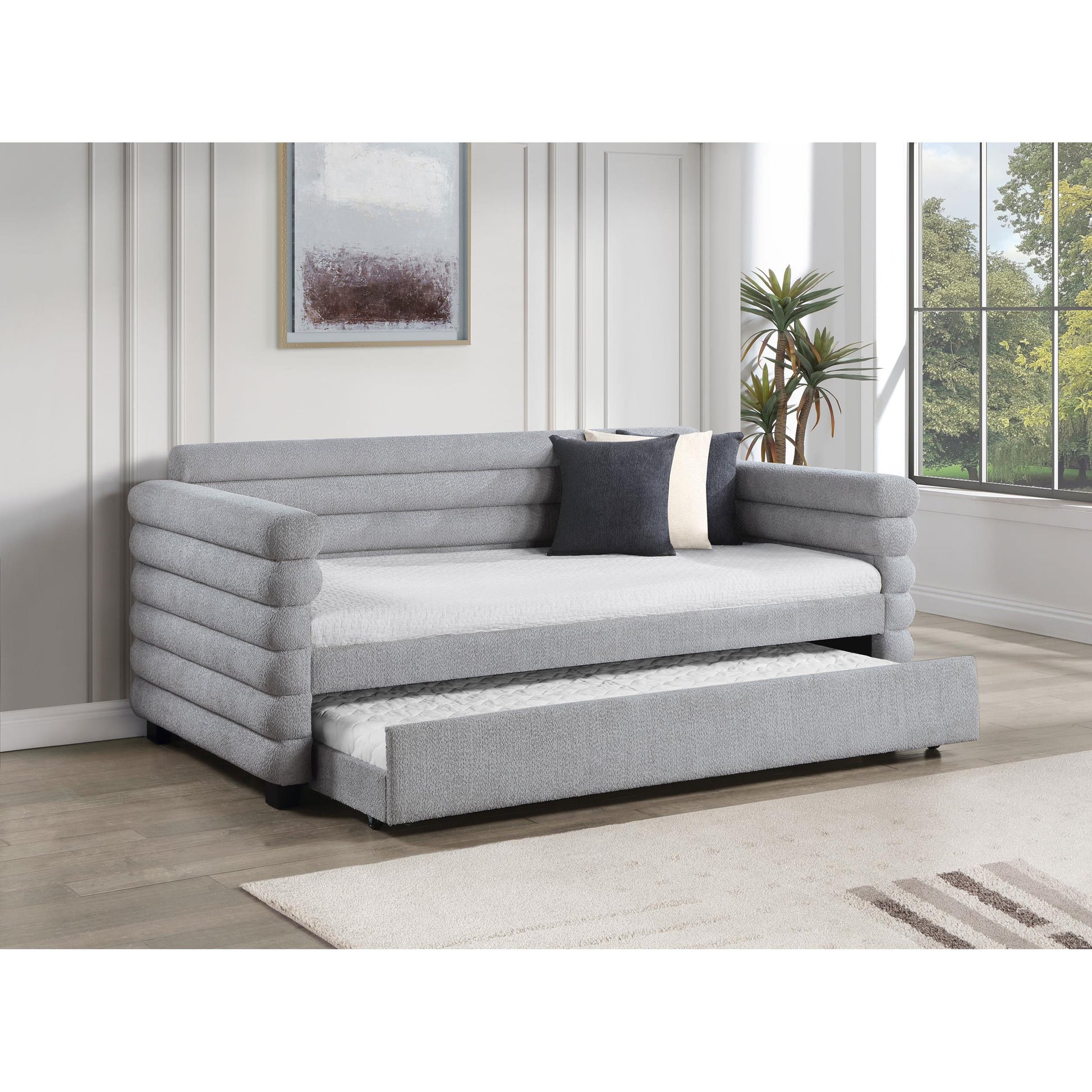  Coaster Furniture Patricia 300718 Boucle Upholstered Twin Day Bed with Trundle - Grey IMAGE 9