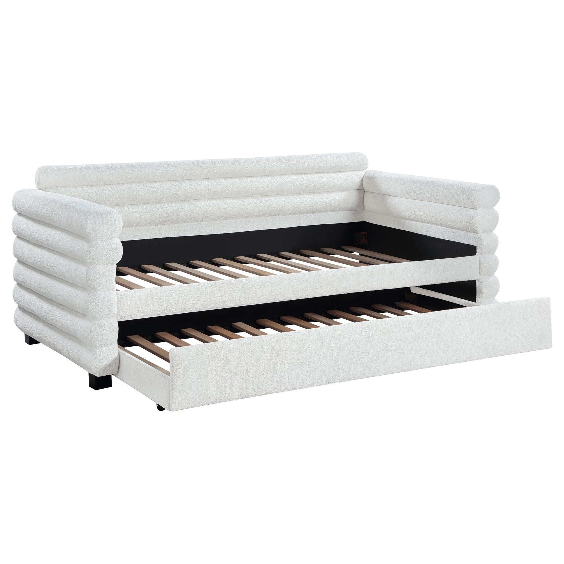  Coaster Furniture Patricia 300716 Boucle Upholstered Twin Day Bed with Trundle - White IMAGE 1