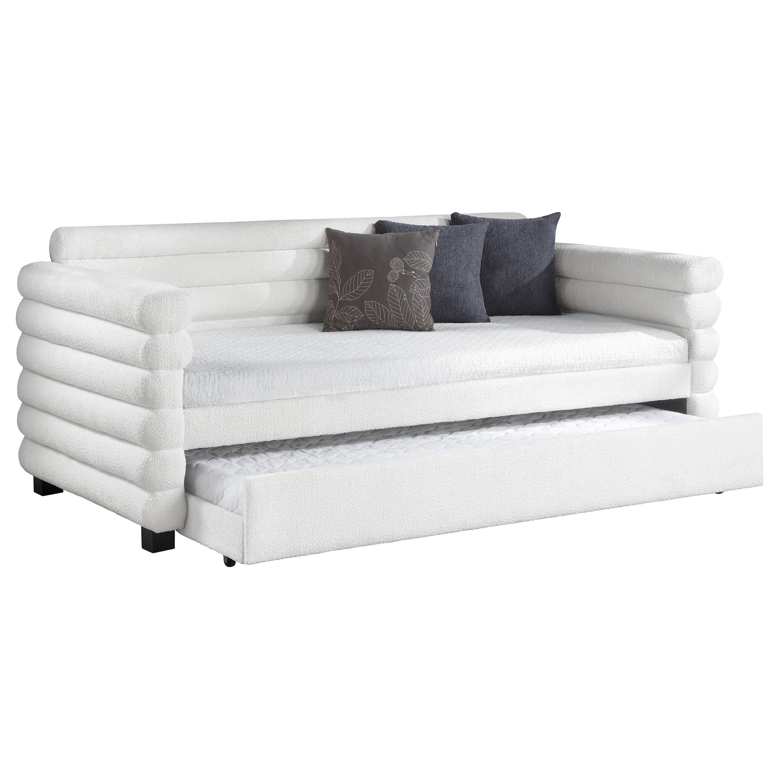  Coaster Furniture Patricia 300716 Boucle Upholstered Twin Day Bed with Trundle - White IMAGE 2