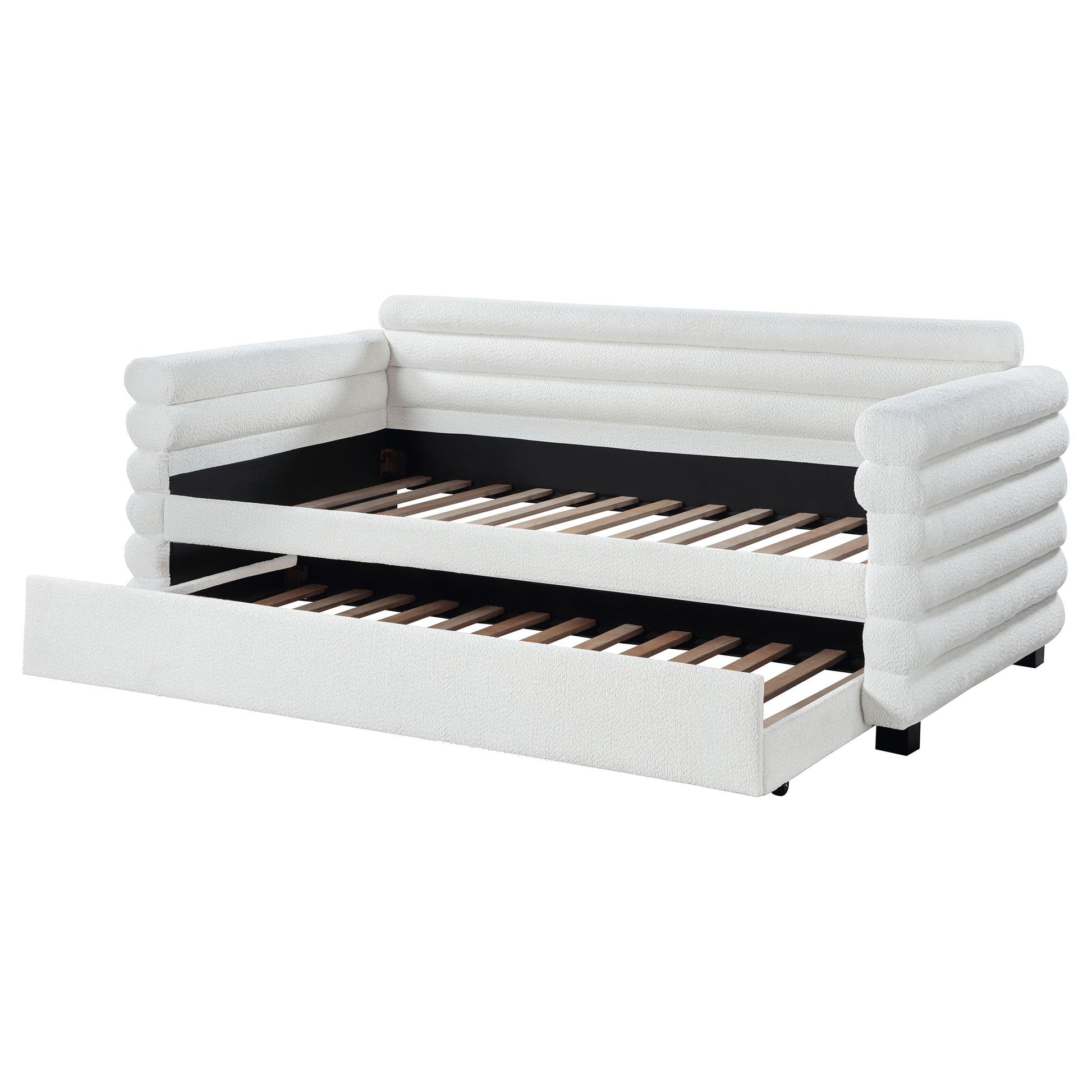  Coaster Furniture Patricia 300716 Boucle Upholstered Twin Day Bed with Trundle - White IMAGE 4