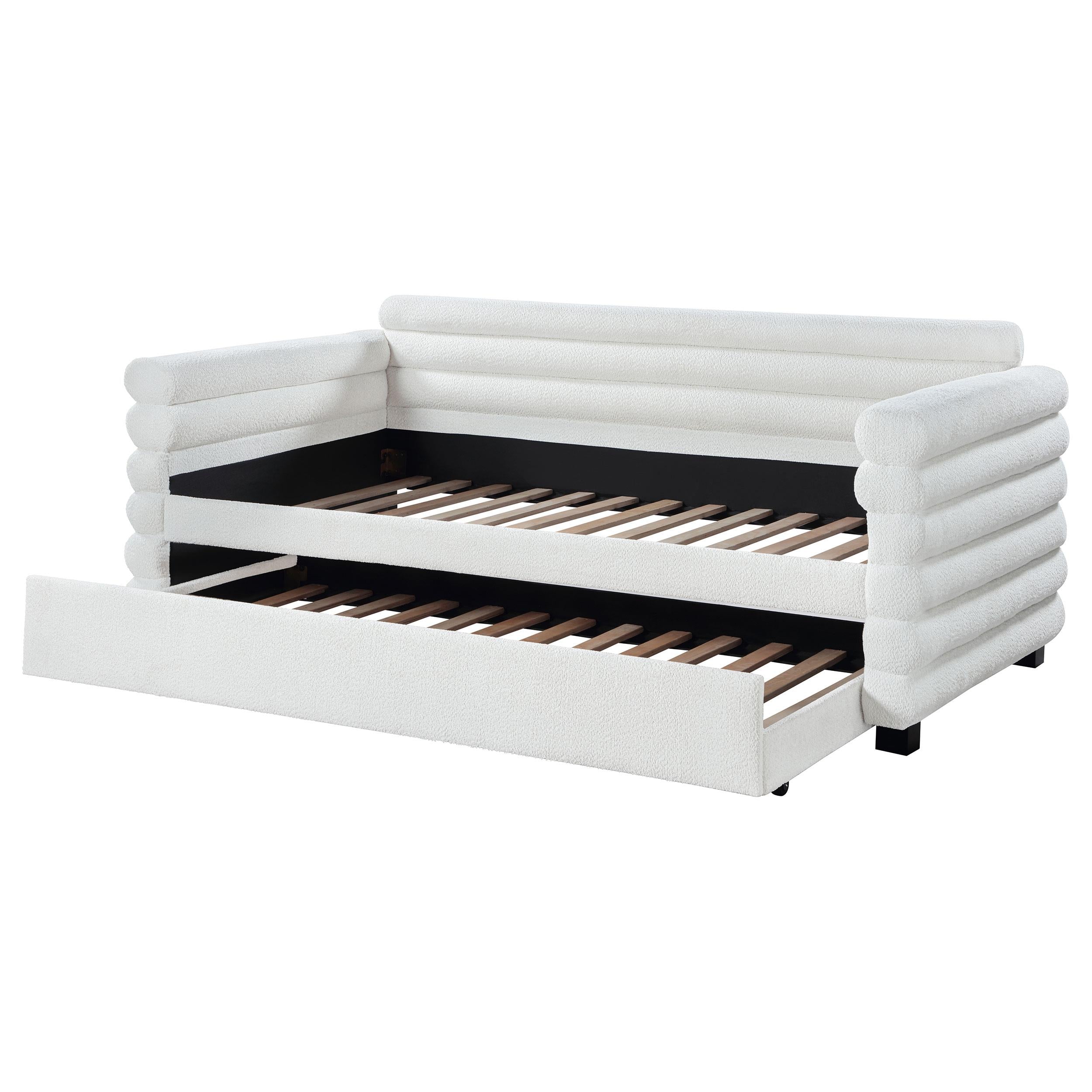  Coaster Furniture Patricia 300716 Boucle Upholstered Twin Day Bed with Trundle - White IMAGE 4