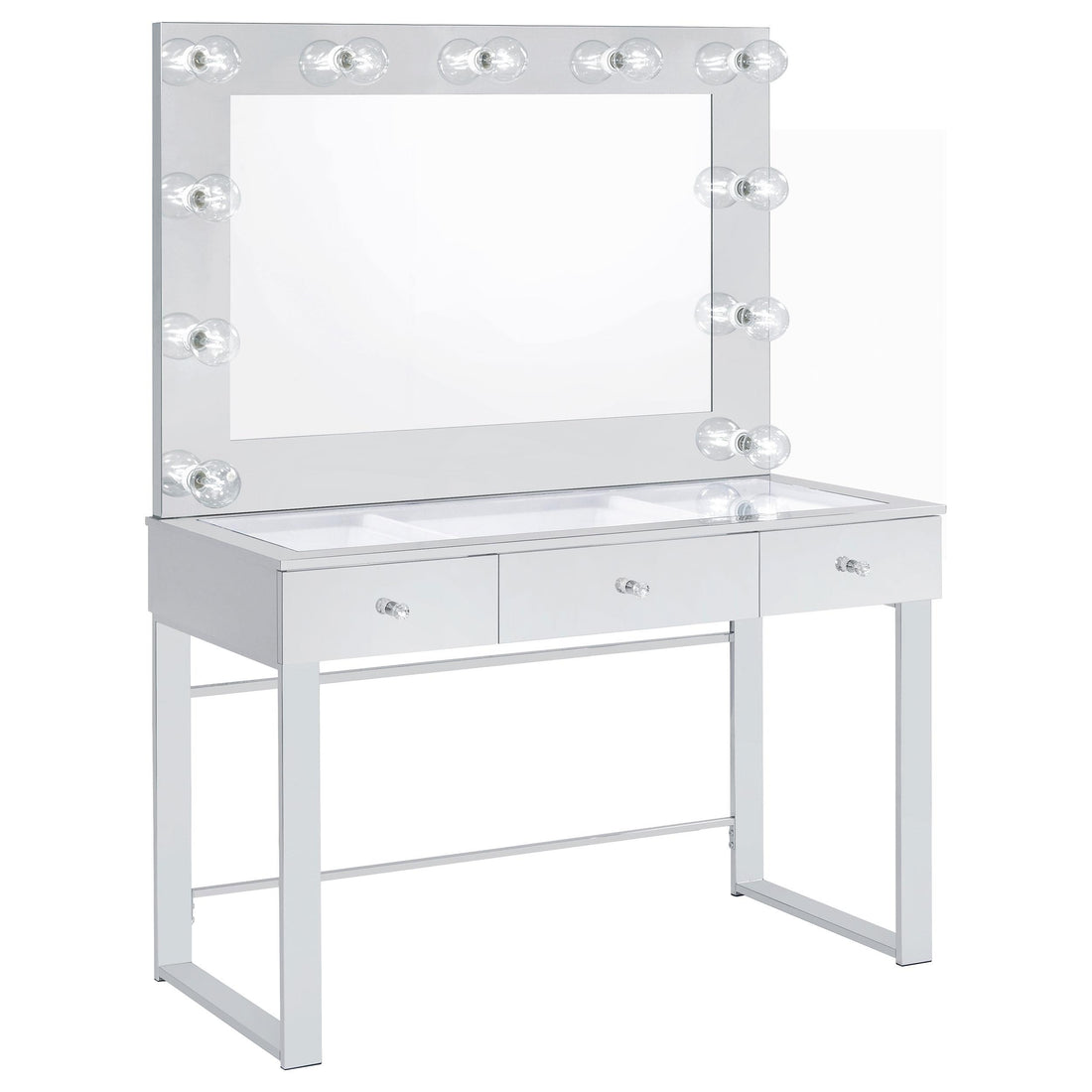  Coaster Furniture Umbridge 935934 3-Drawer Vanity Set with Lighting - Chrome and White IMAGE 1