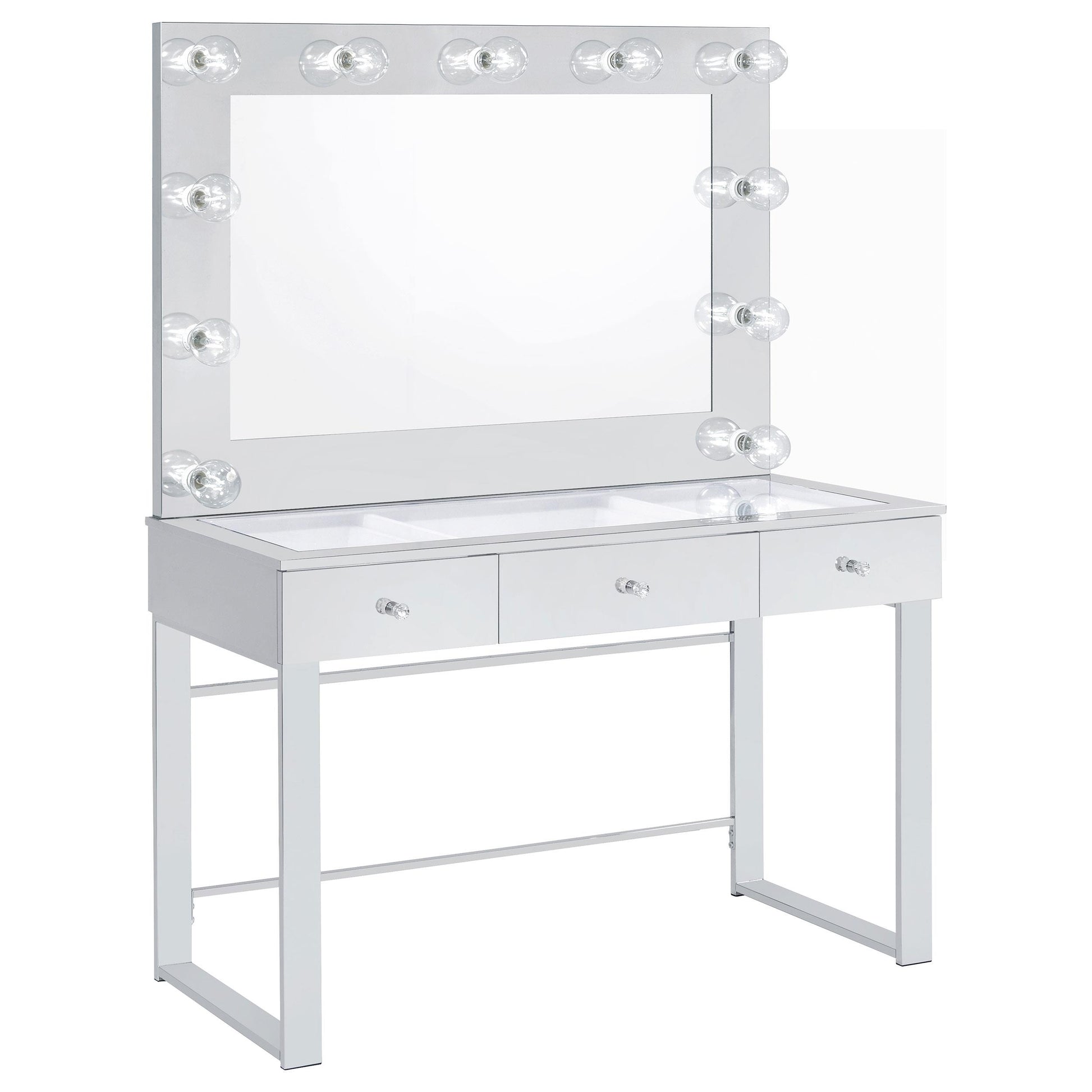 Coaster Furniture Umbridge 935934 3-Drawer Vanity Set with Lighting - Chrome and White IMAGE 1
