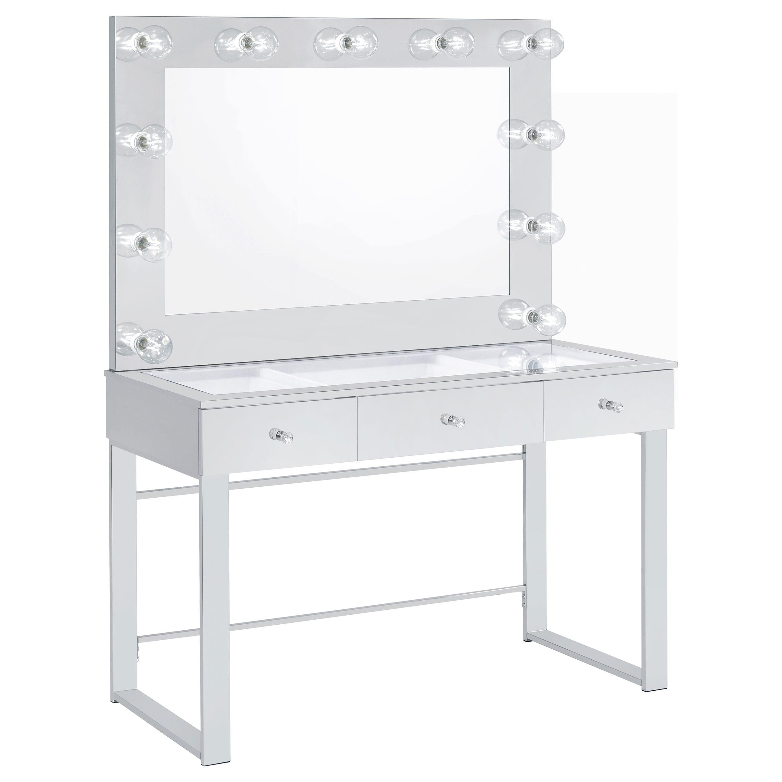  Coaster Furniture Umbridge 935934 3-Drawer Vanity Set with Lighting - Chrome and White IMAGE 1