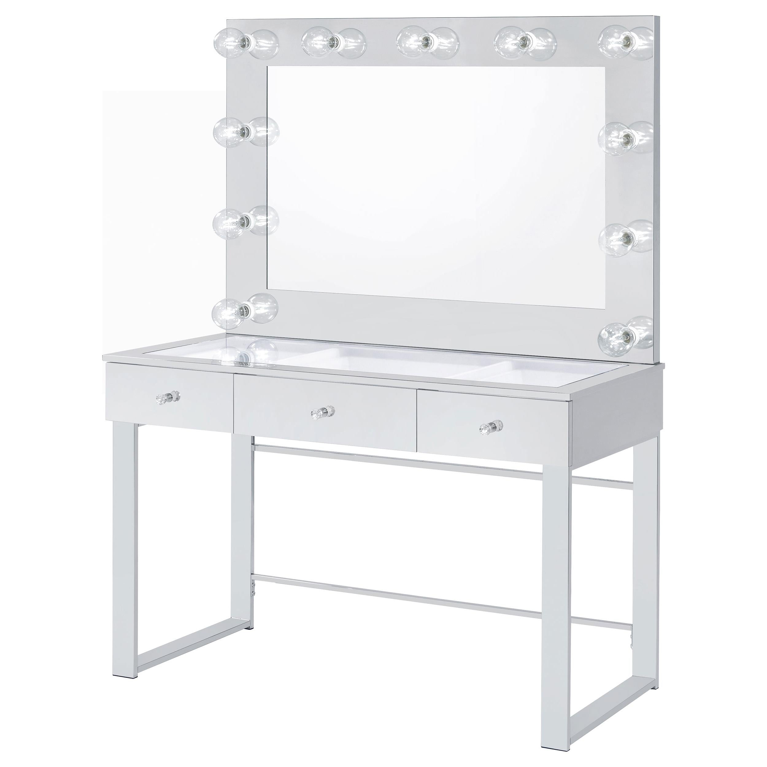  Coaster Furniture Umbridge 935934 3-Drawer Vanity Set with Lighting - Chrome and White IMAGE 3